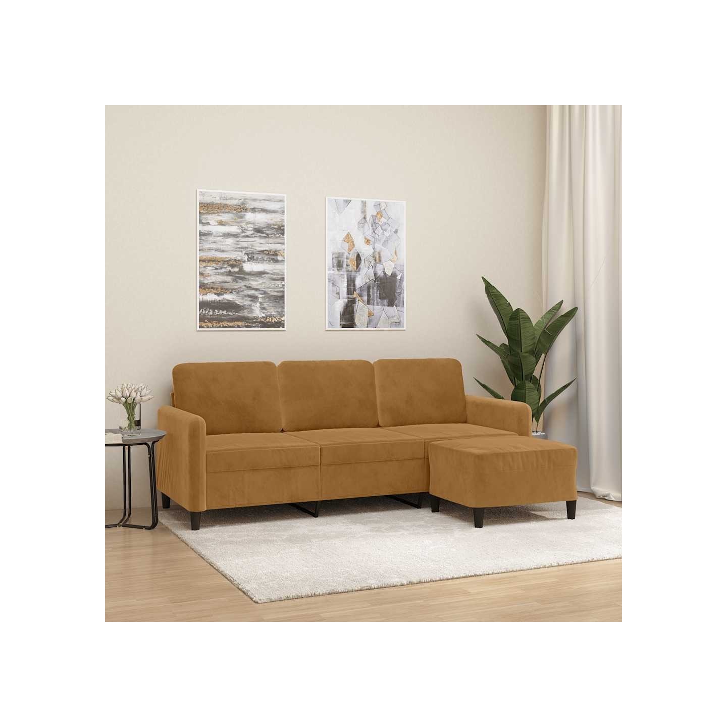 Canapé à 3 places avec repose-pieds Marron 180 cm Velours