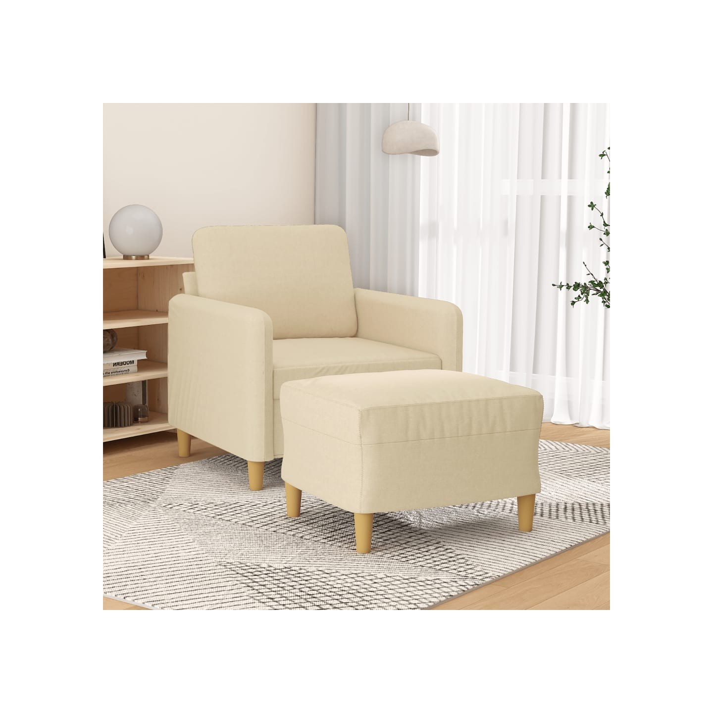 Fauteuil avec repose-pied Crème 60 cm Tissu