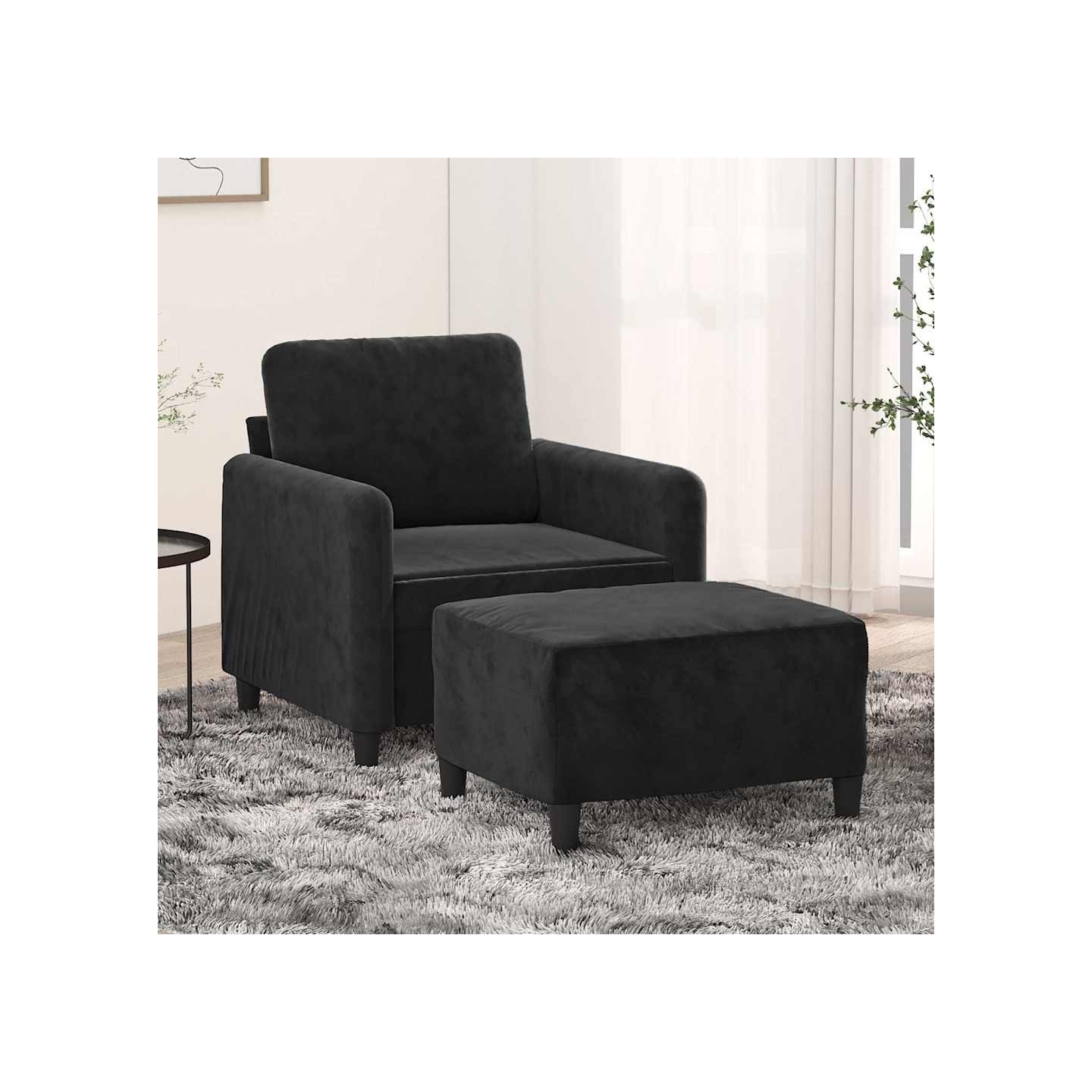 Fauteuil avec repose-pied Noir 60 cm Velours