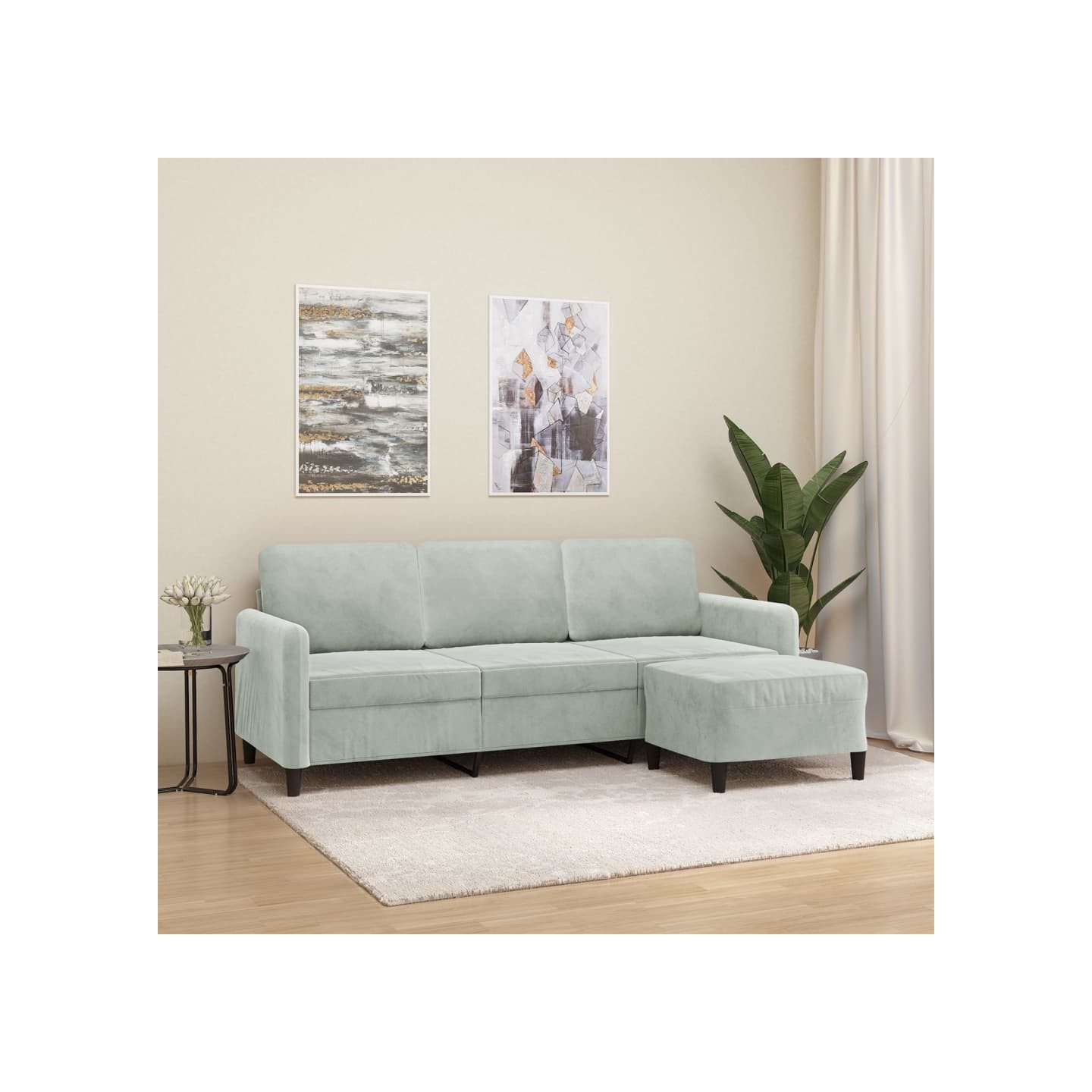 Canapé à 3 places avec repose-pieds Gris clair 180 cm Velours