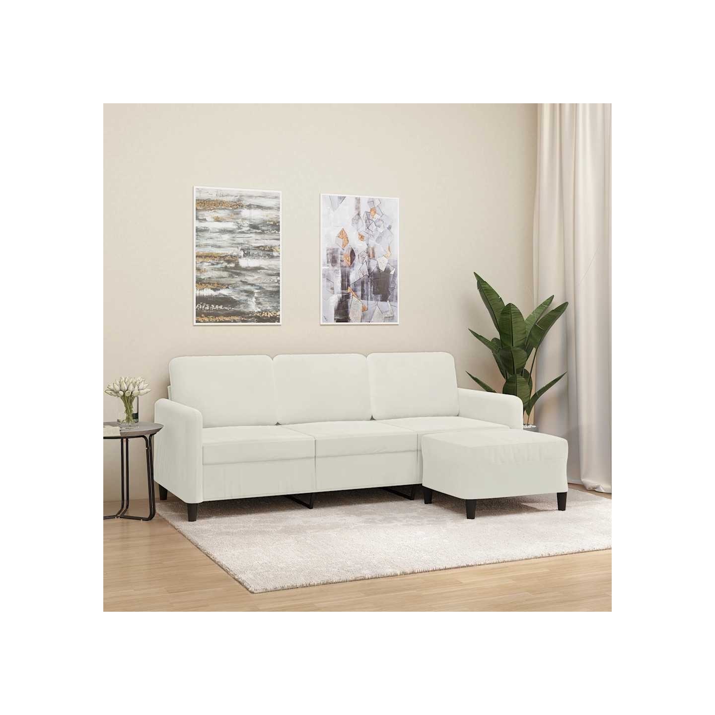 Canapé à 3 places avec repose-pieds Crème 180 cm Velours