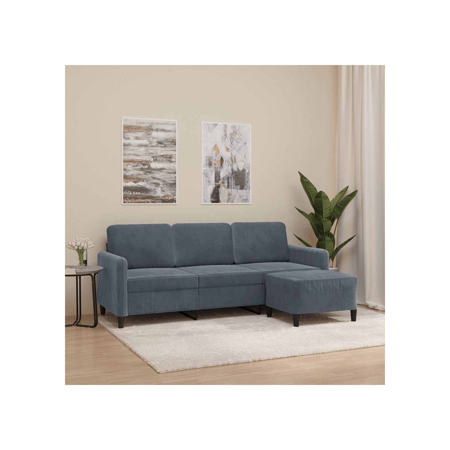 Canapé à 3 places avec repose-pieds Gris foncé 180 cm Velours