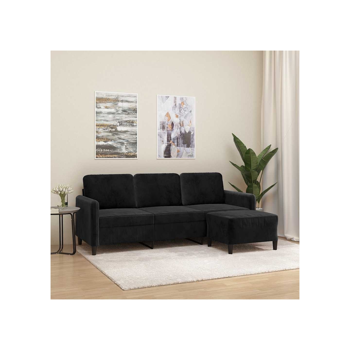 Canapé à 3 places avec repose-pieds Noir 180 cm Velours