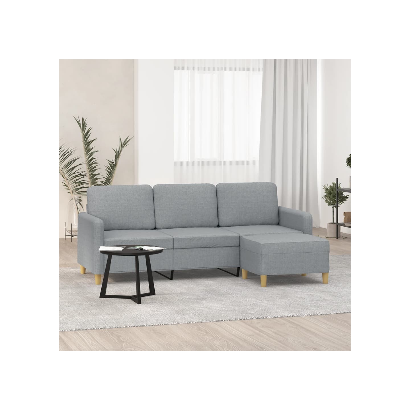 Canapé à 3 places avec repose-pieds Gris clair 180 cm Tissu