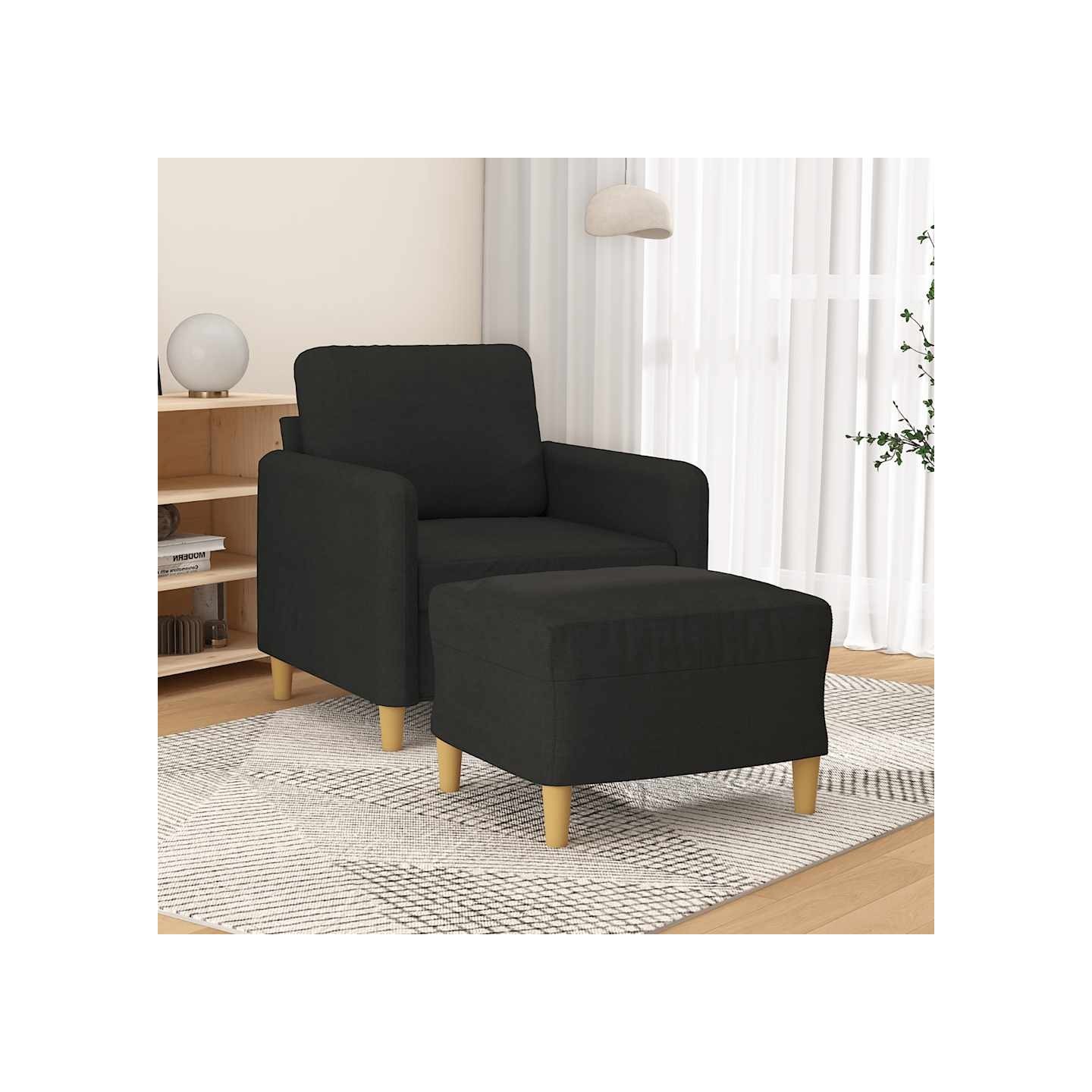 Fauteuil avec repose-pied Noir 60 cm Tissu