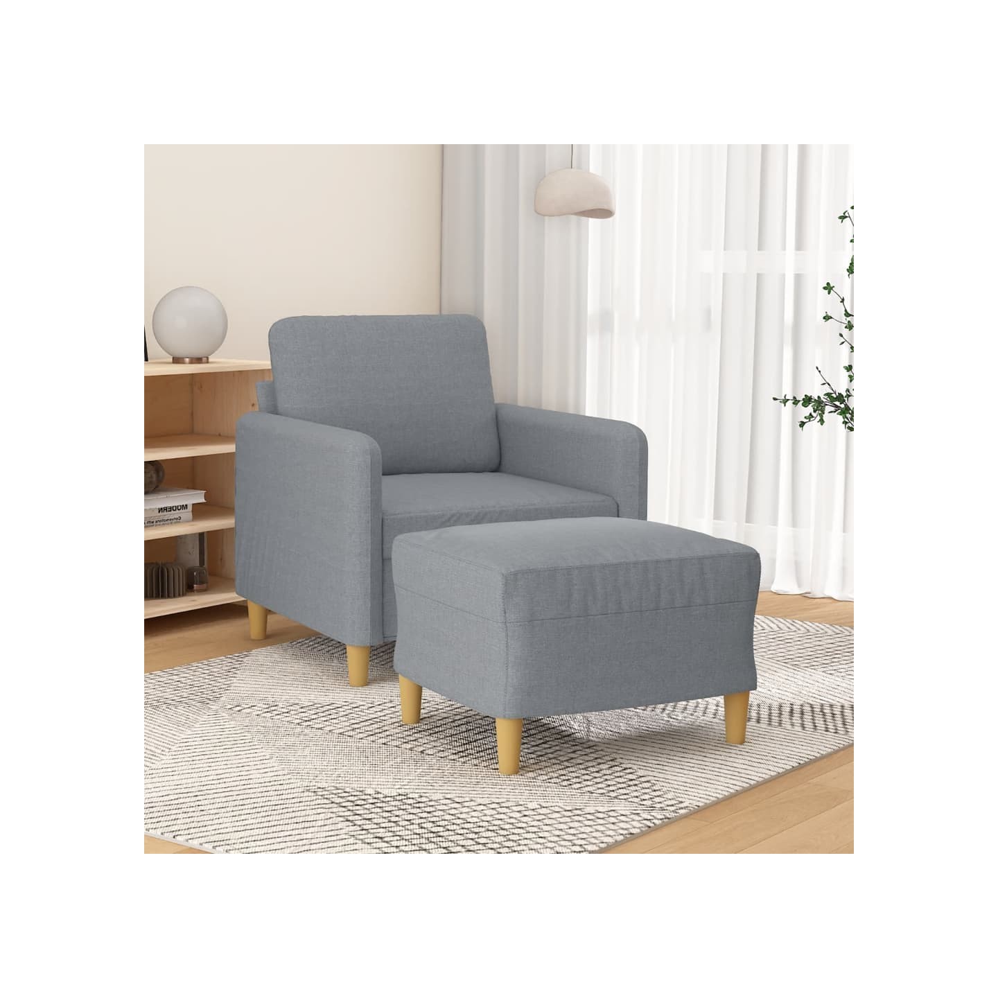 Fauteuil avec repose-pied Gris clair 60 cm Tissu