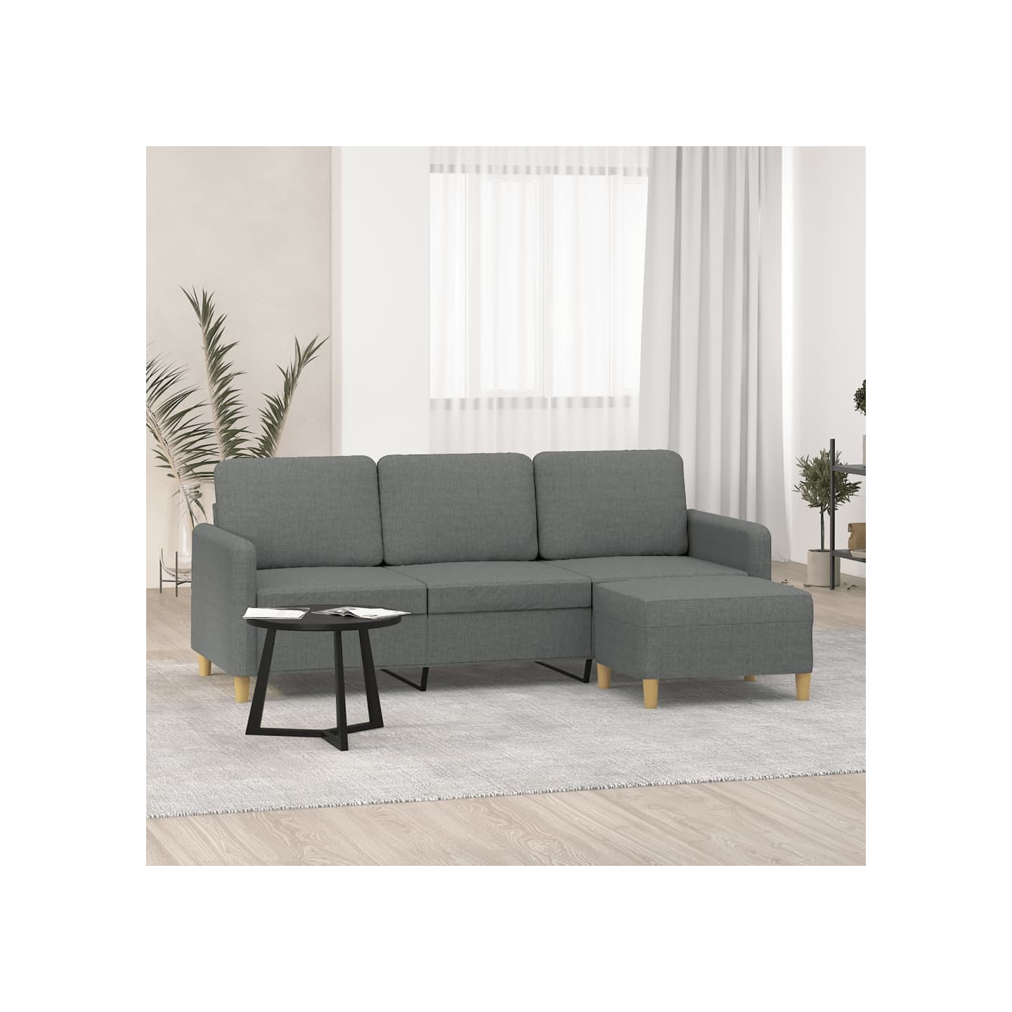 Canapé à 3 places avec repose-pieds Gris foncé 180 cm Tissu