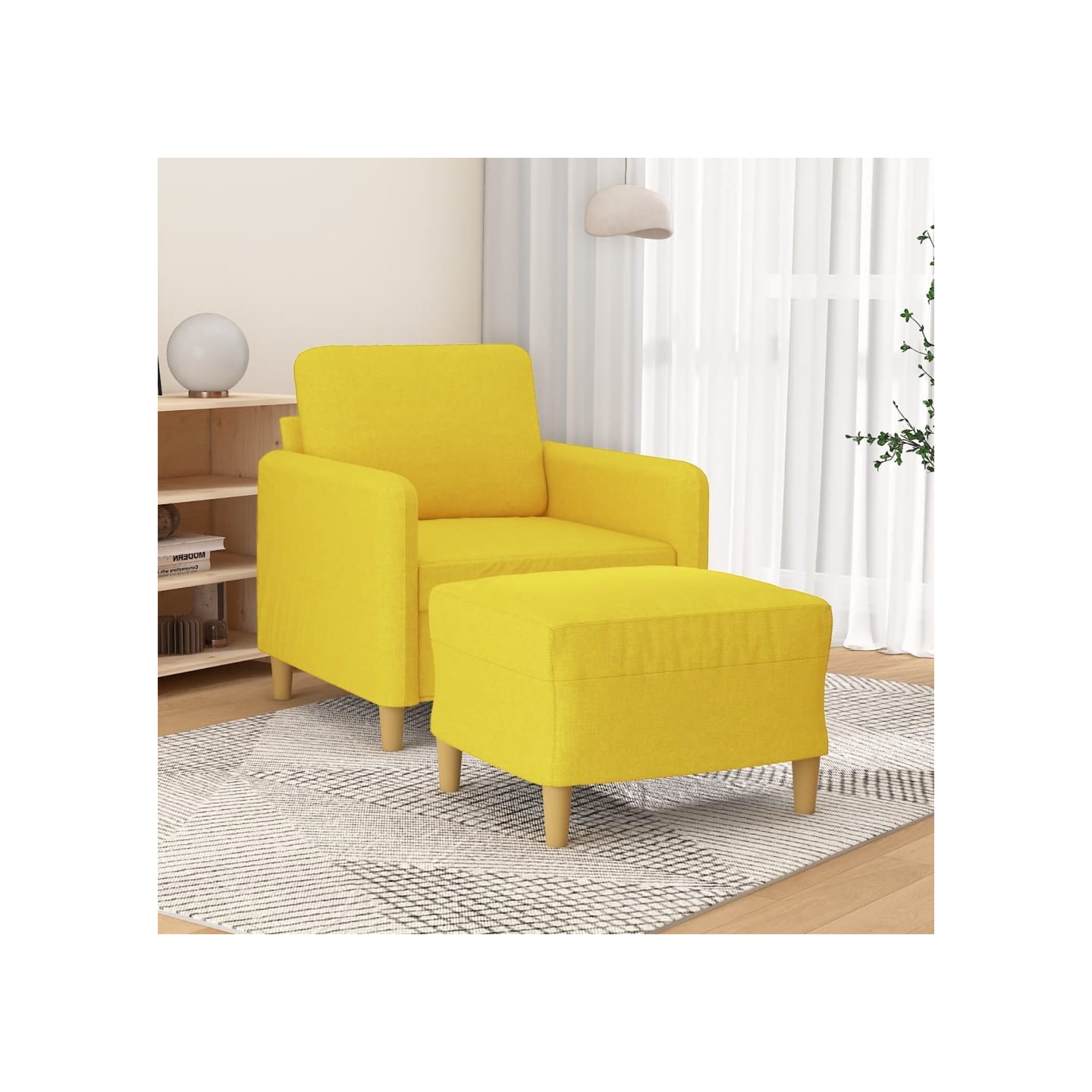Fauteuil avec repose-pied Jaune clair 60 cm Tissu