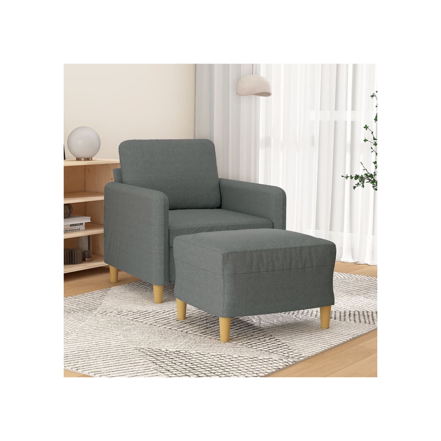 Fauteuil avec repose-pied Gris foncé 60 cm Tissu