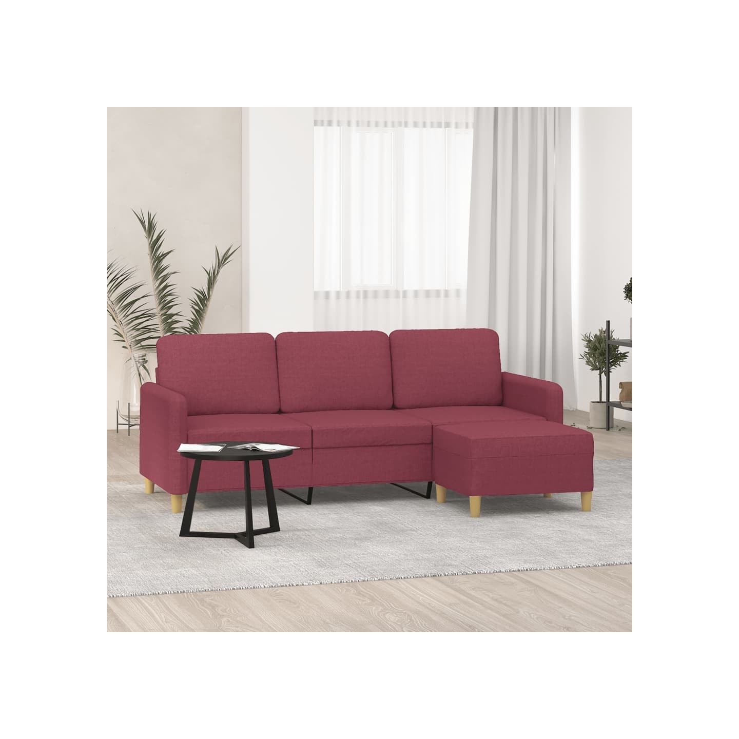 Canapé à 3 places avec repose-pieds Rouge bordeaux 180 cm Tissu