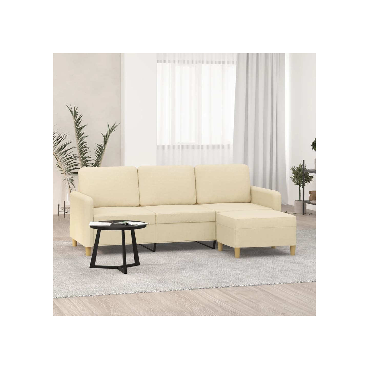 Canapé à 3 places avec repose-pieds Crème 180 cm Tissu
