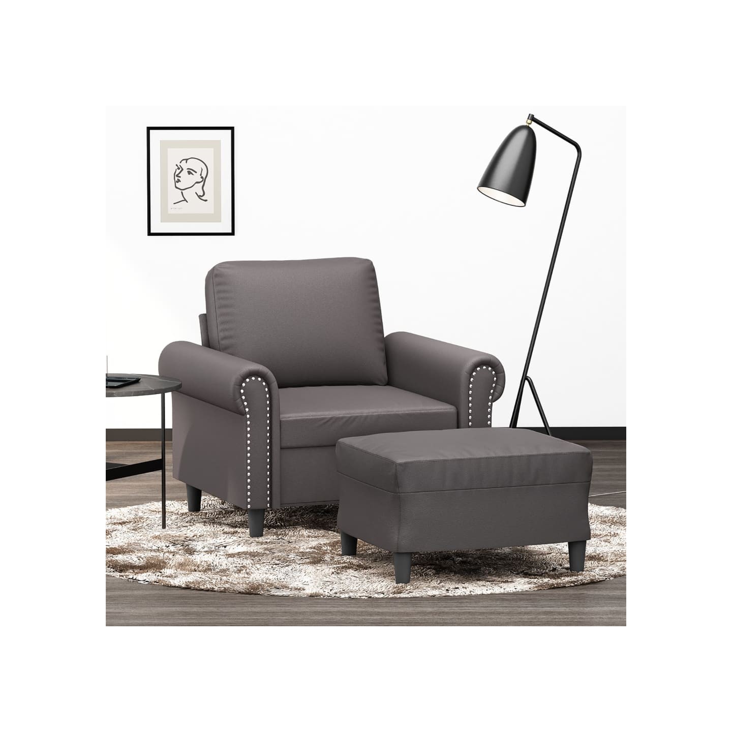 Fauteuil avec repose-pied Gris 60 cm Similicuir