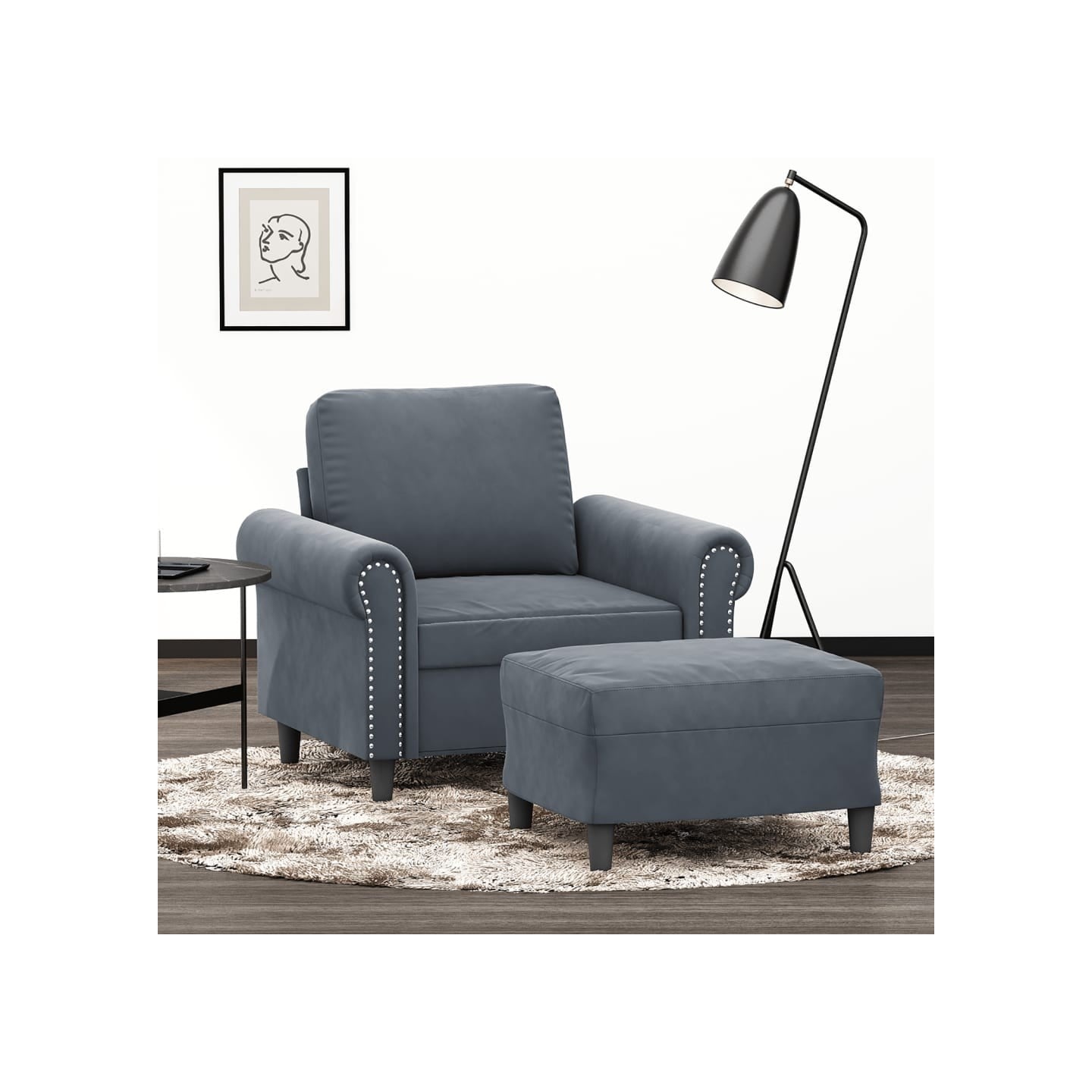 Fauteuil avec repose-pied Gris foncé 60 cm Velours