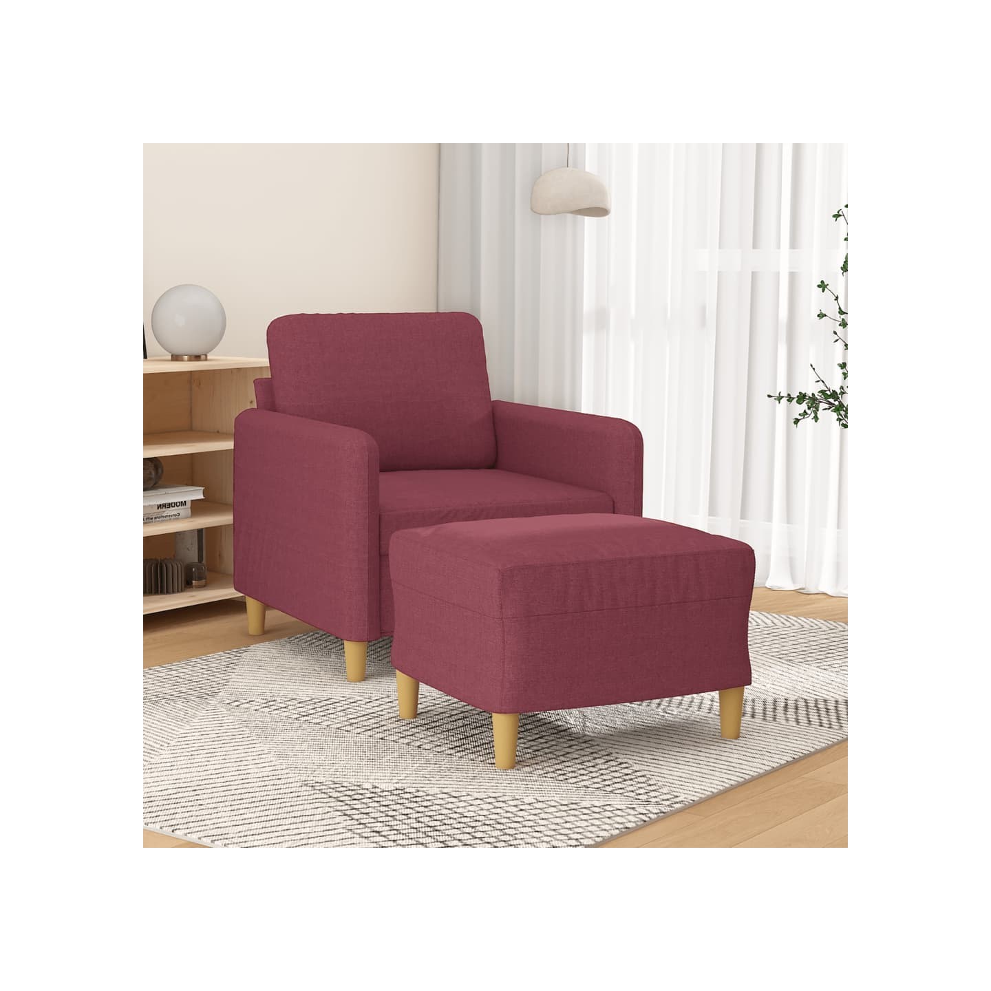 Fauteuil avec repose-pied Rouge bordeaux 60 cm Tissu