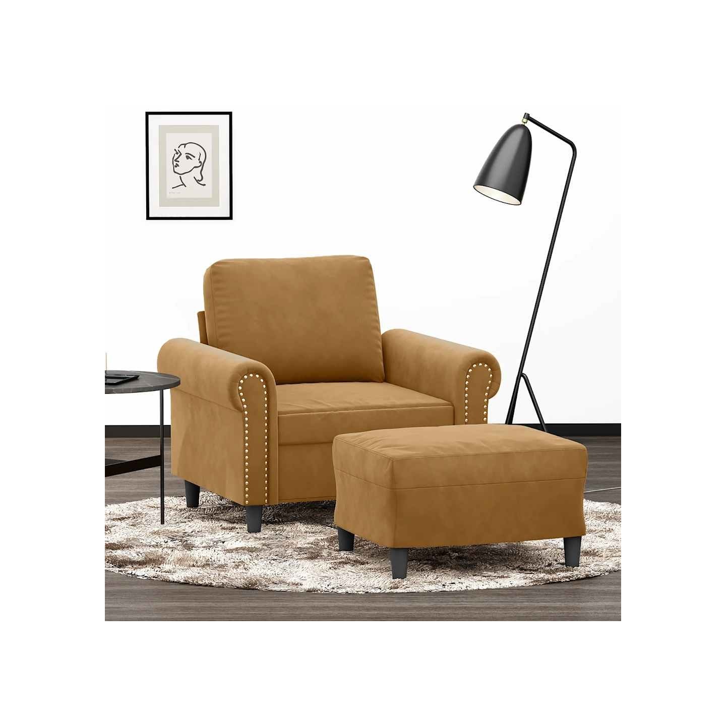Fauteuil avec repose-pied Marron 60 cm Velours
