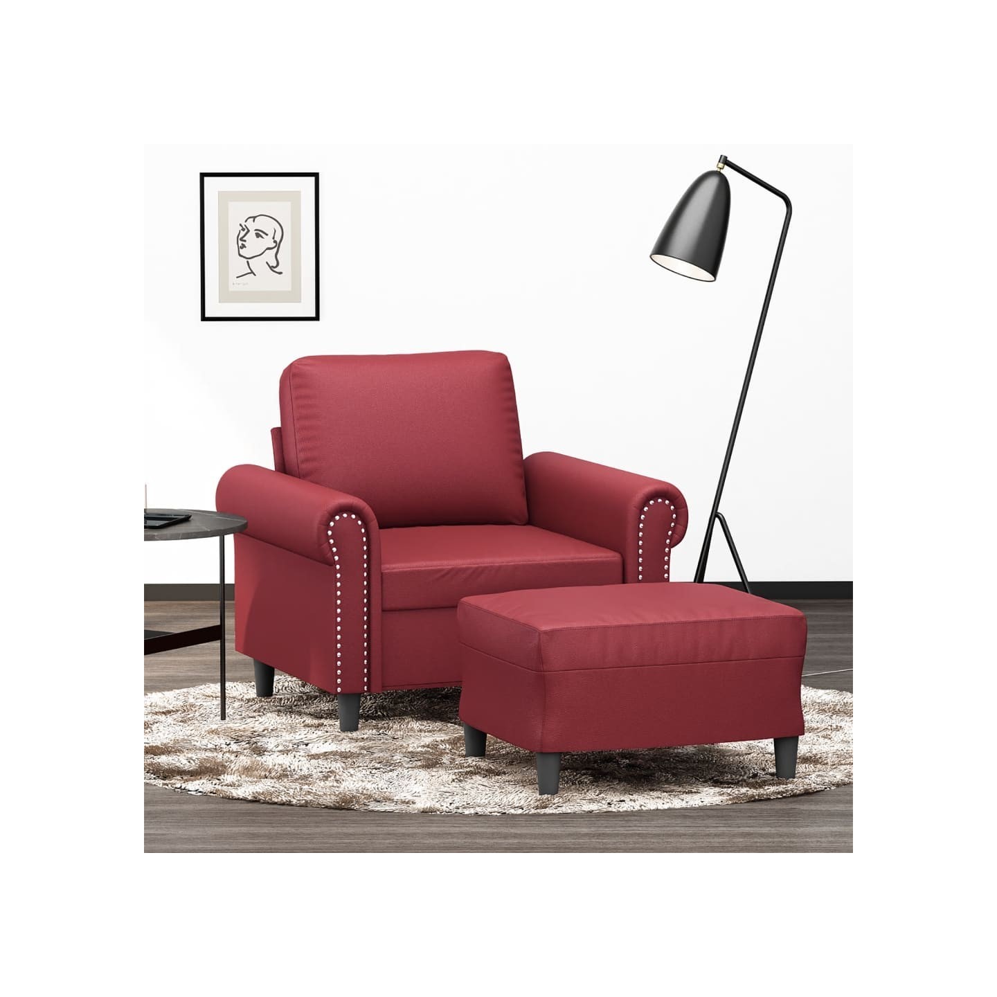 Fauteuil avec repose-pied Rouge bordeaux 60 cm Similicuir