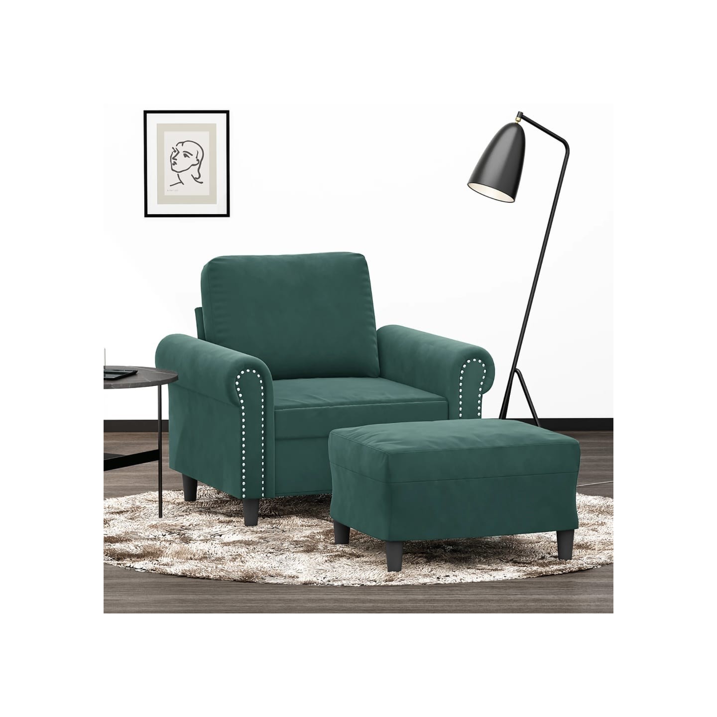 Fauteuil avec repose-pied Vert foncé 60 cm Velours