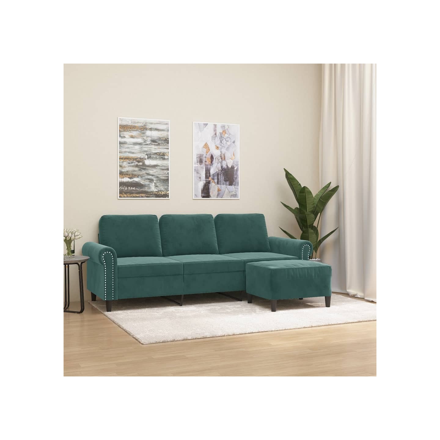 Canapé à 3 places avec repose-pieds Vert foncé 180 cm Velours