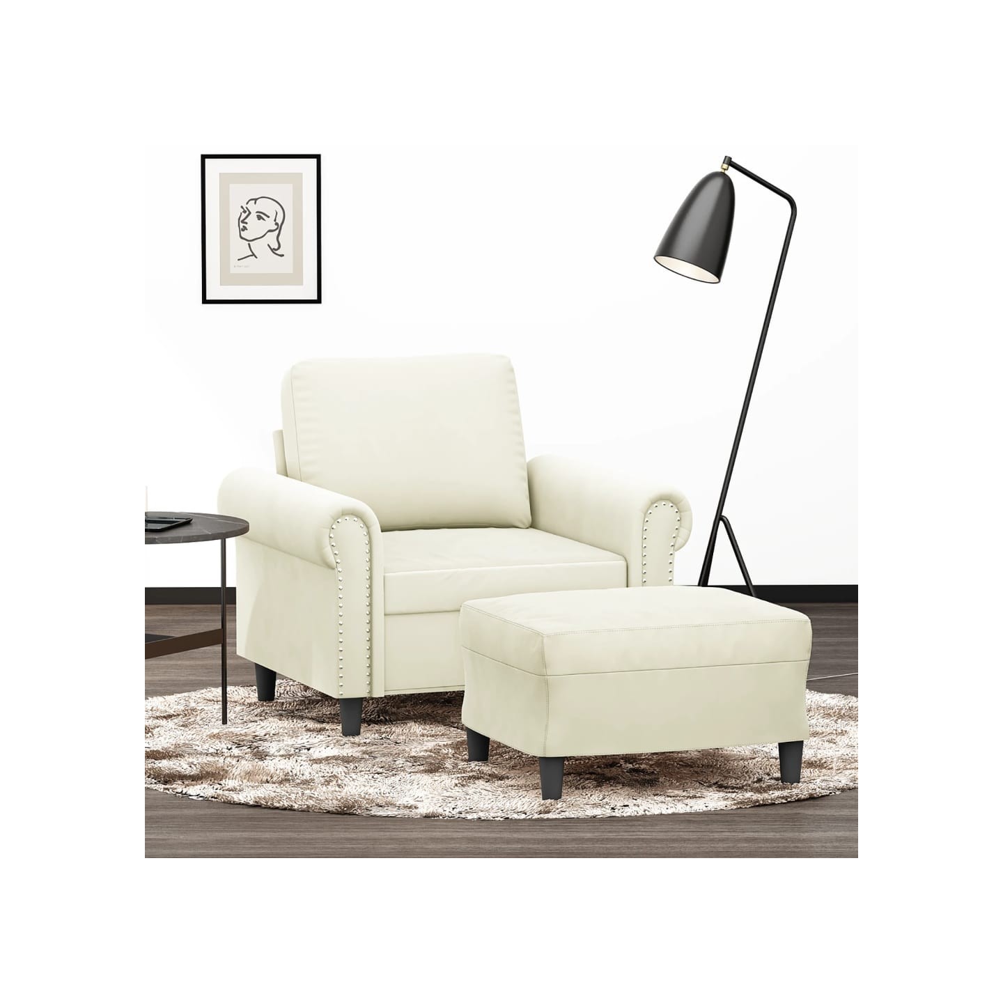 Fauteuil avec repose-pied Crème 60 cm Velours