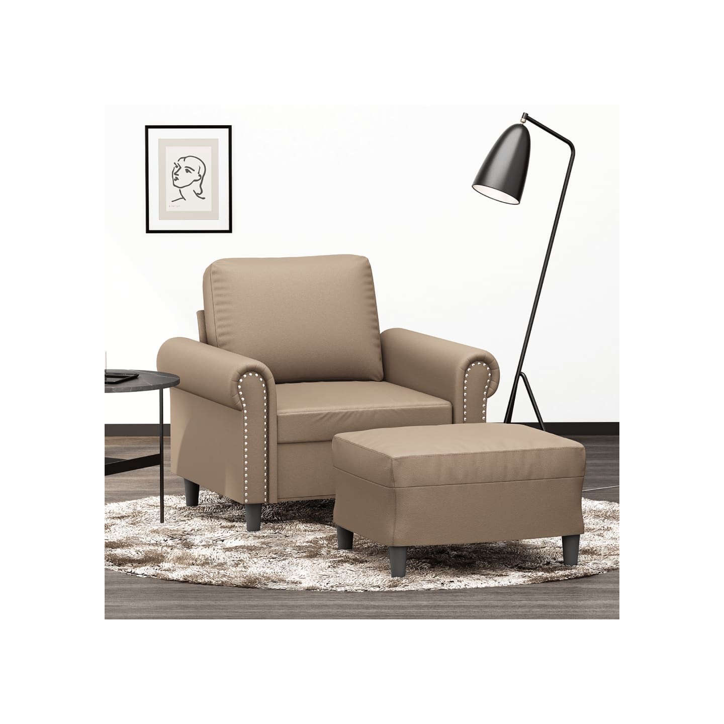 Fauteuil avec repose-pied Cappuccino 60 cm Similicuir