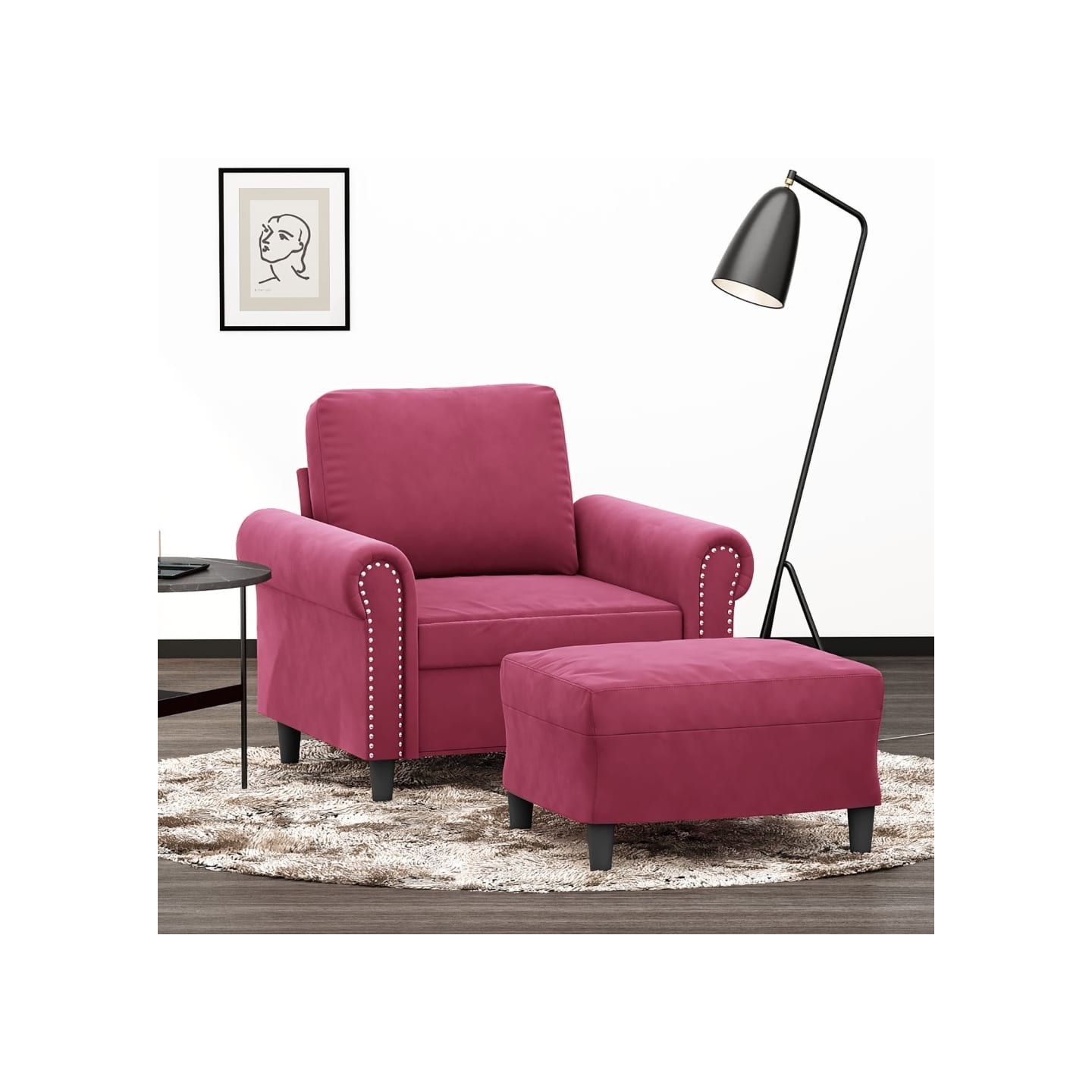 Fauteuil avec repose-pied Rouge bordeaux 60 cm Velours
