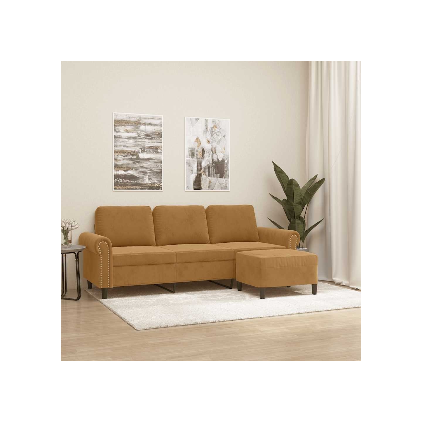 Canapé à 3 places avec repose-pieds Marron 180 cm Velours