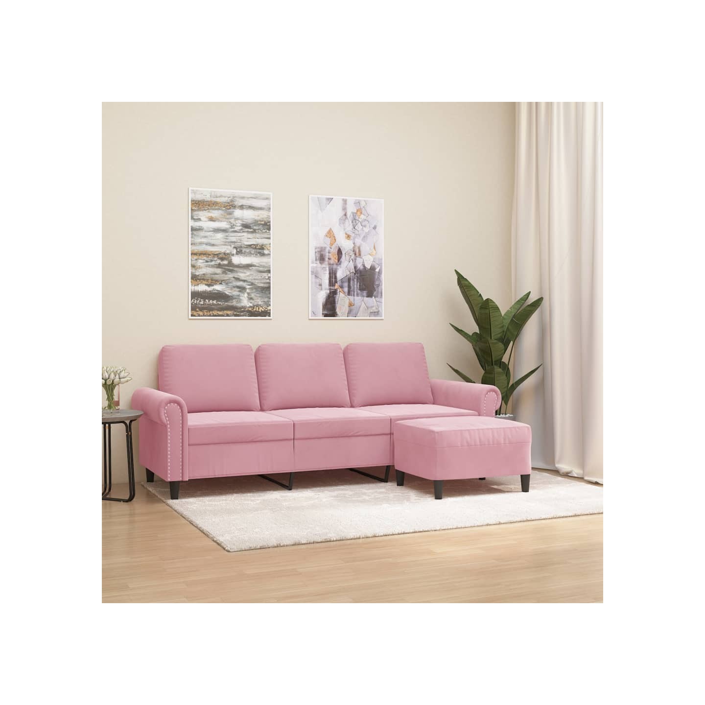 Canapé à 3 places avec repose-pieds Rose 180 cm Velours