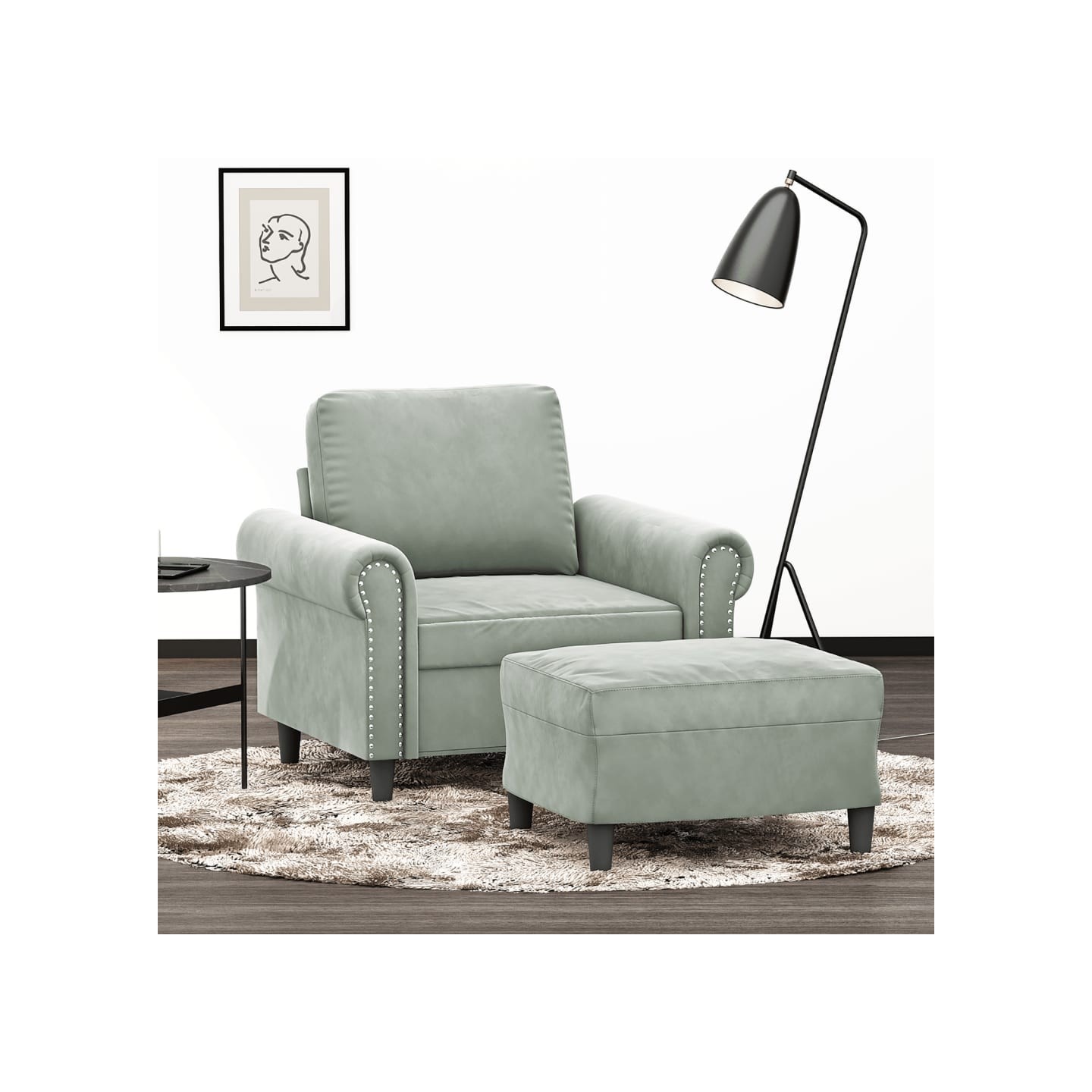 Fauteuil avec repose-pied Gris clair 60 cm Velours