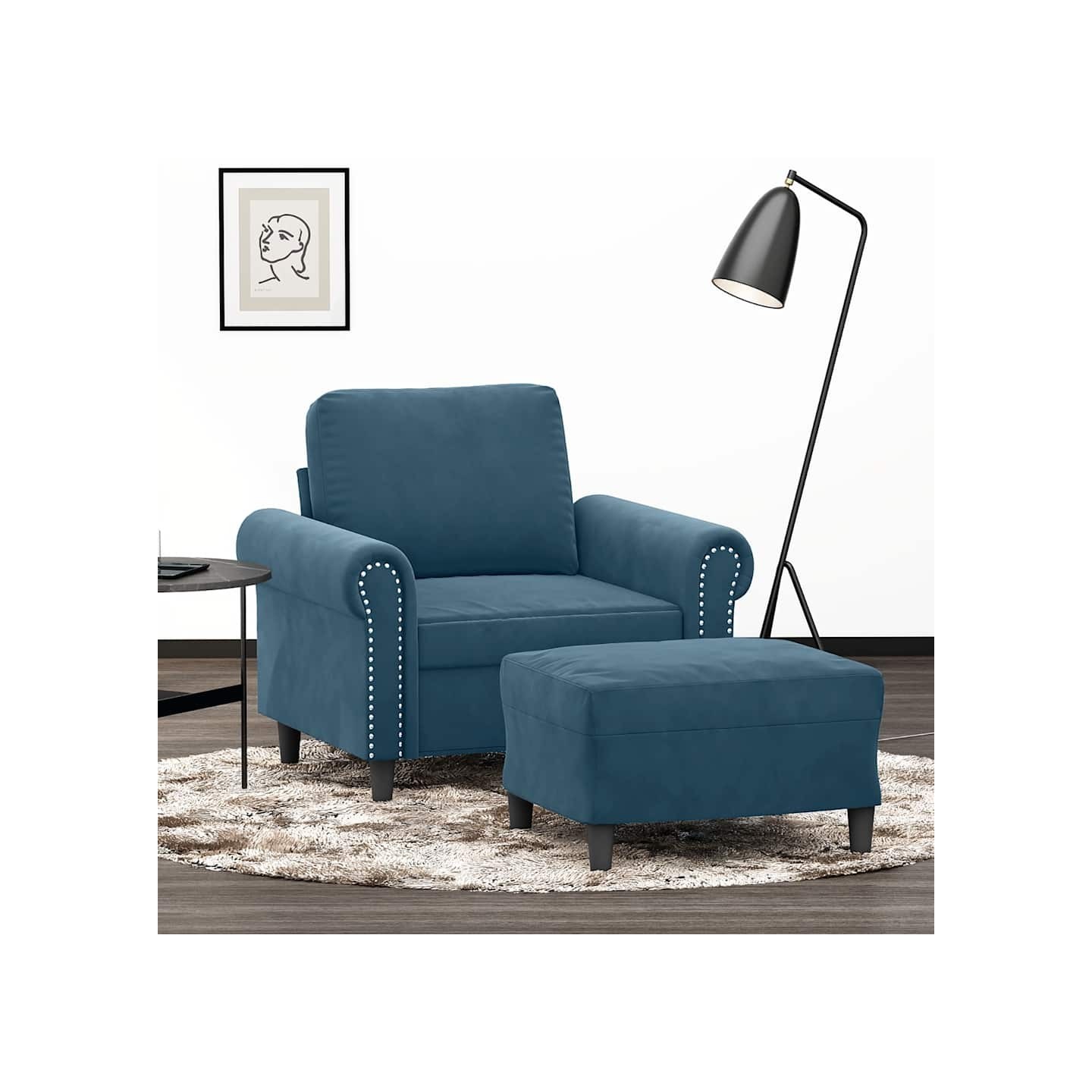 Fauteuil avec repose-pied Bleu 60 cm Velours