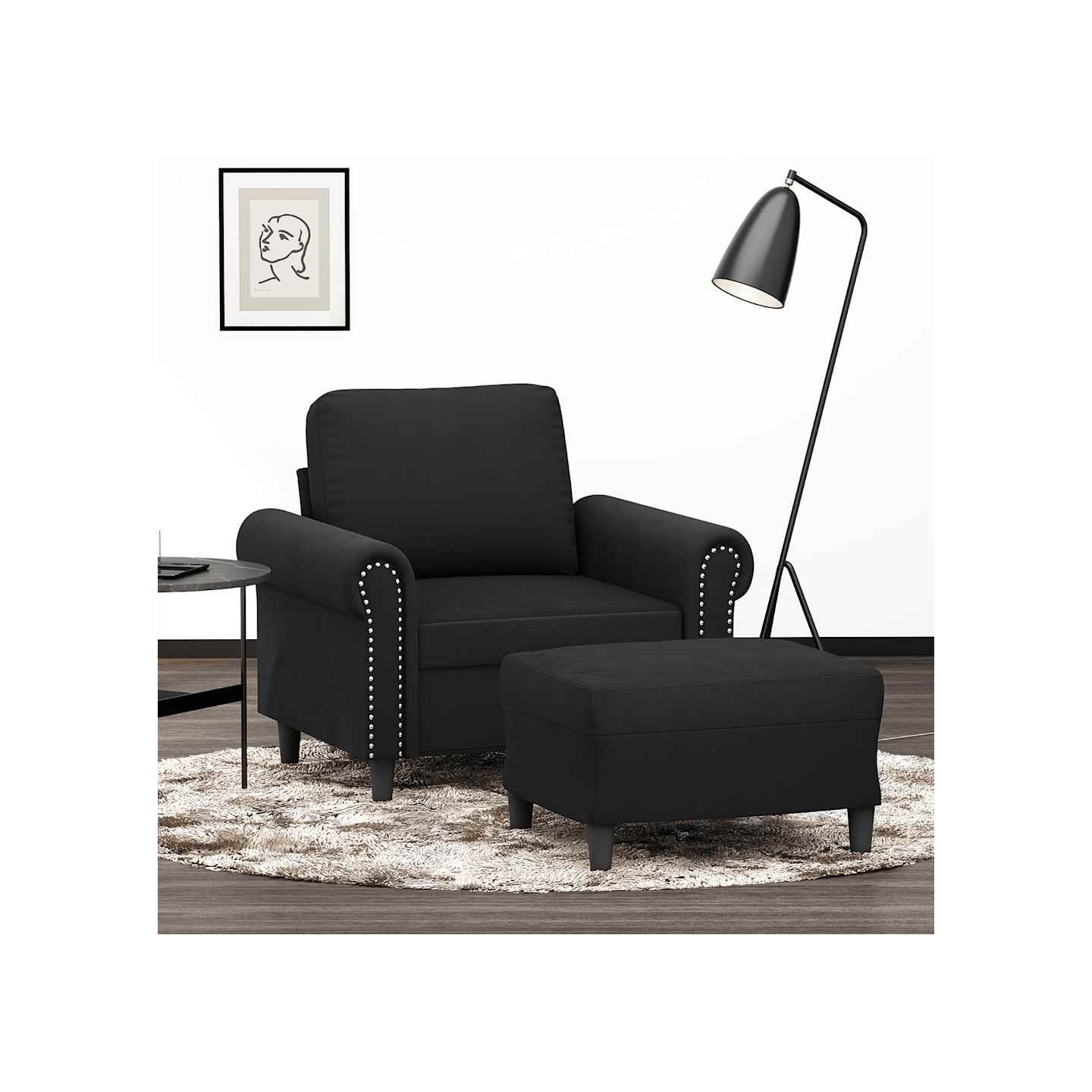 Fauteuil avec repose-pied Noir 60 cm Velours