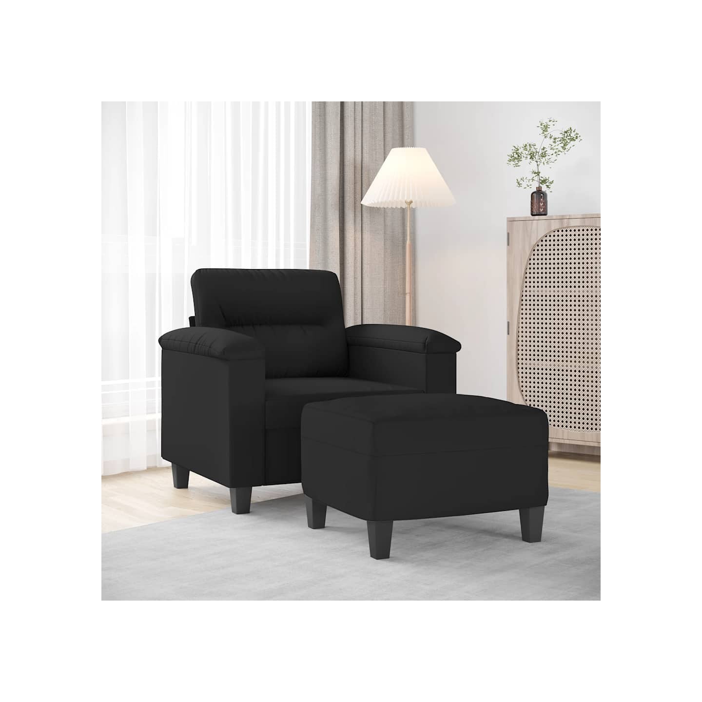 Fauteuil avec repose-pied Noir 60 cm Tissu microfibre