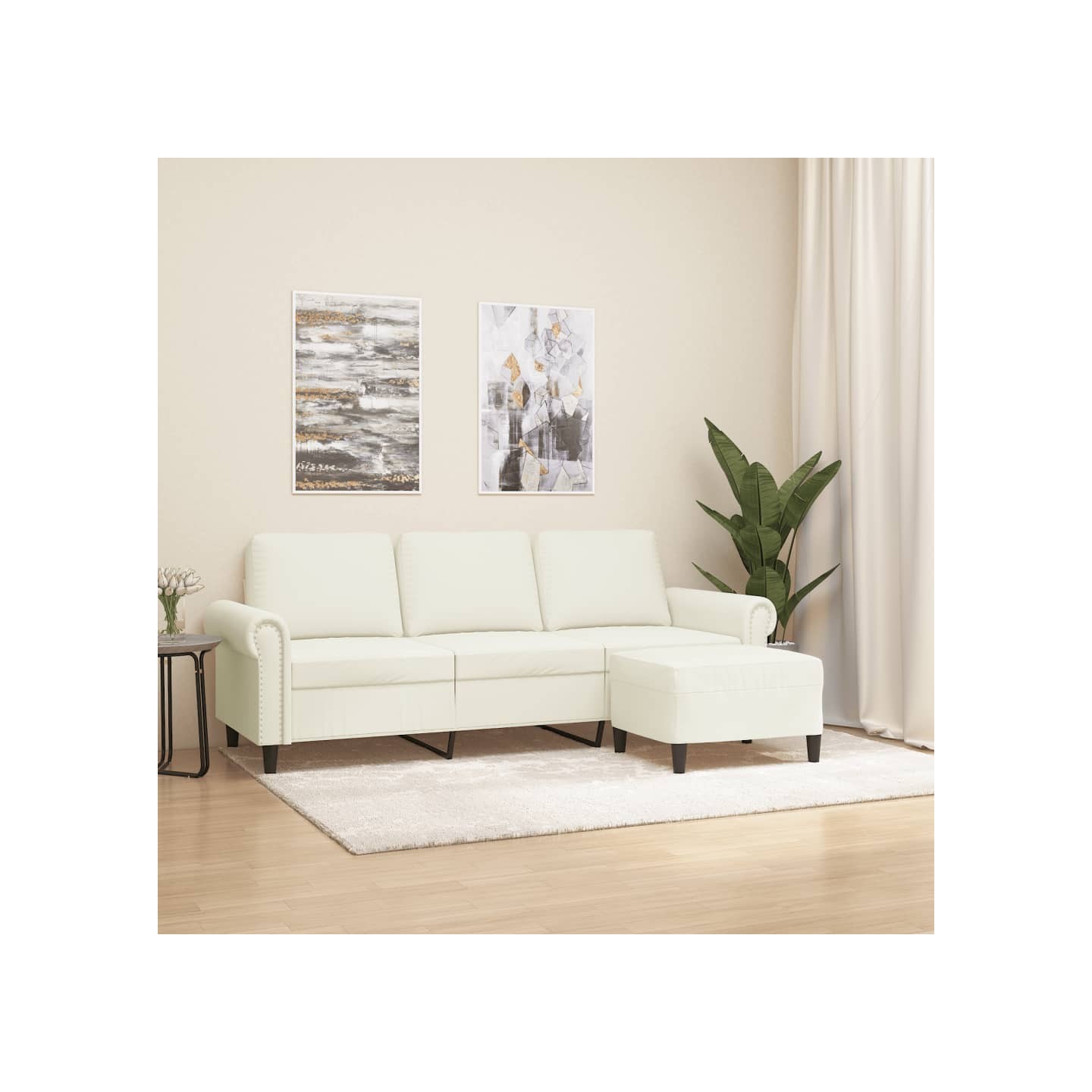 Canapé à 3 places avec repose-pieds Crème 180 cm Velours