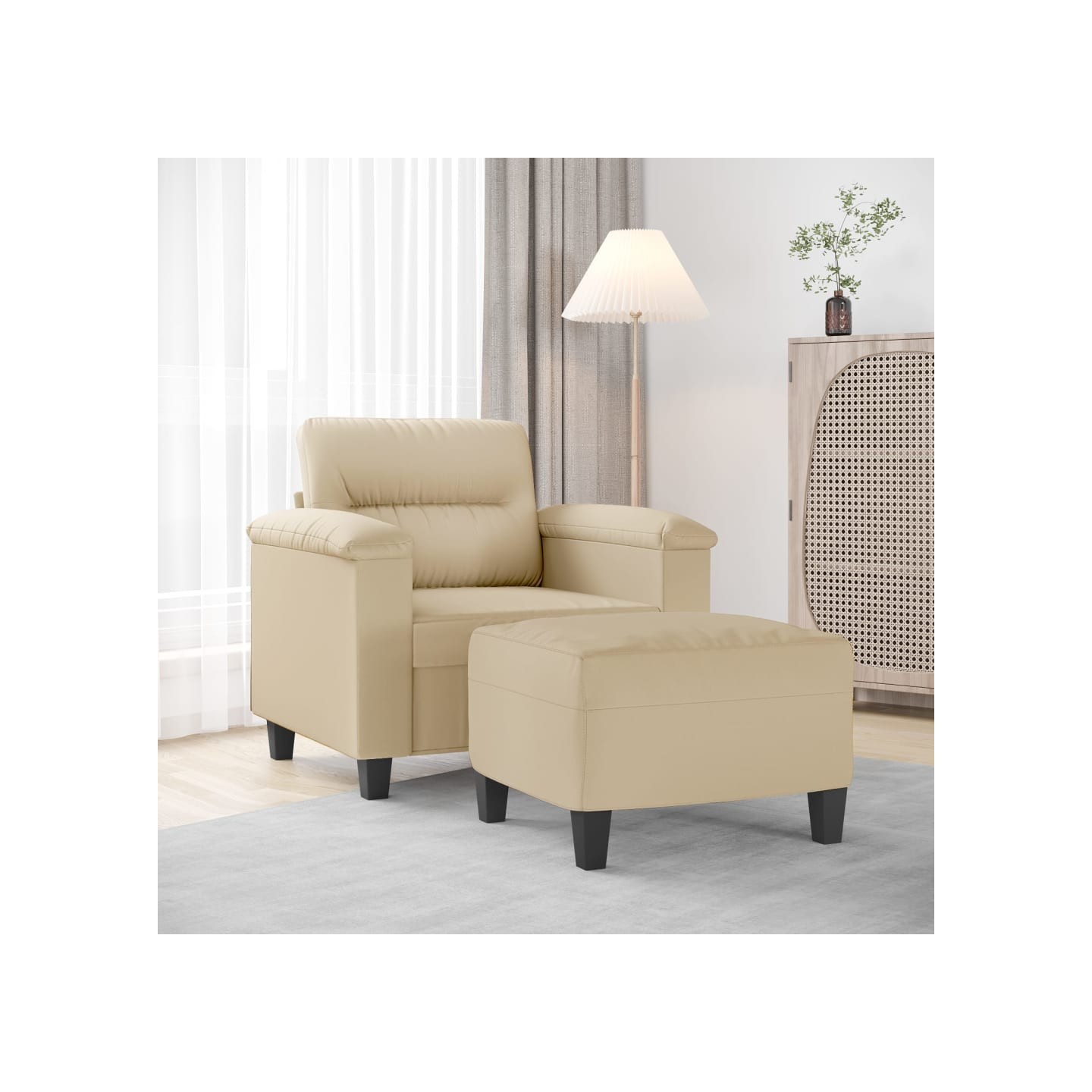 Fauteuil avec repose-pied Crème 60 cm Tissu microfibre