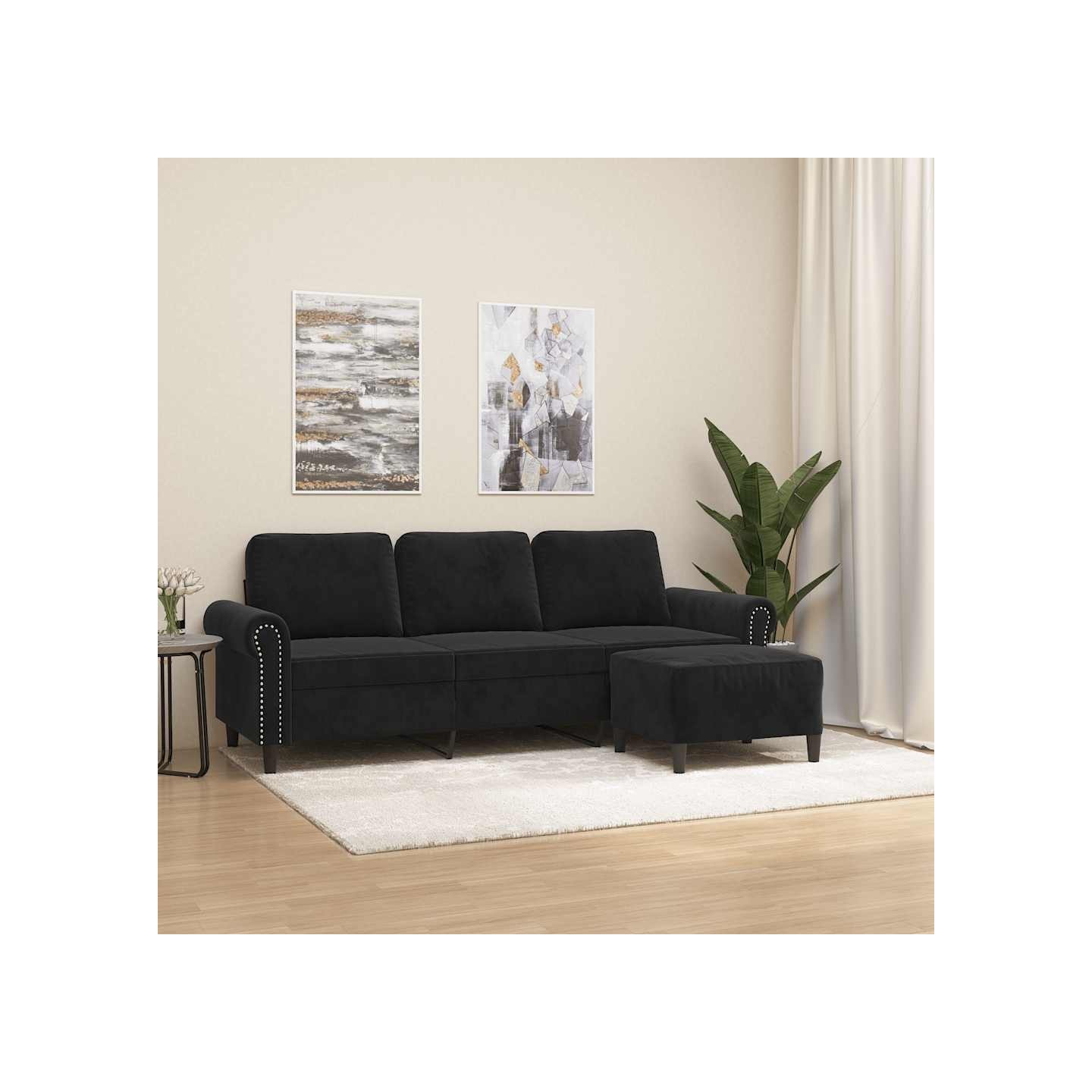 Canapé à 3 places avec repose-pieds Noir 180 cm Velours