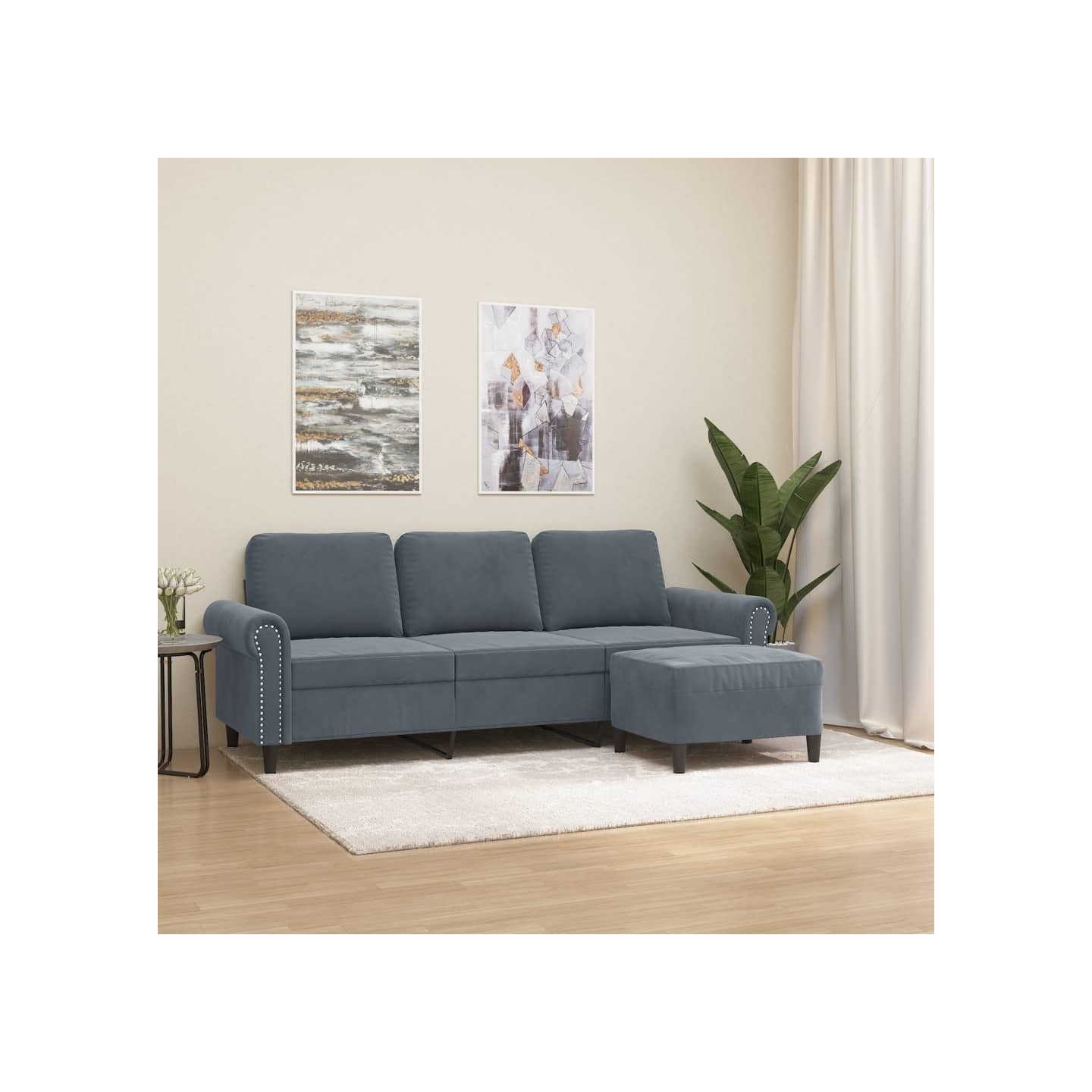 Canapé à 3 places avec repose-pieds Gris foncé 180 cm Velours