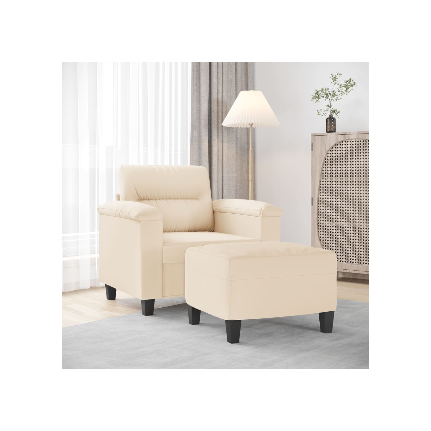 Fauteuil avec repose-pied Beige 60 cm Tissu microfibre