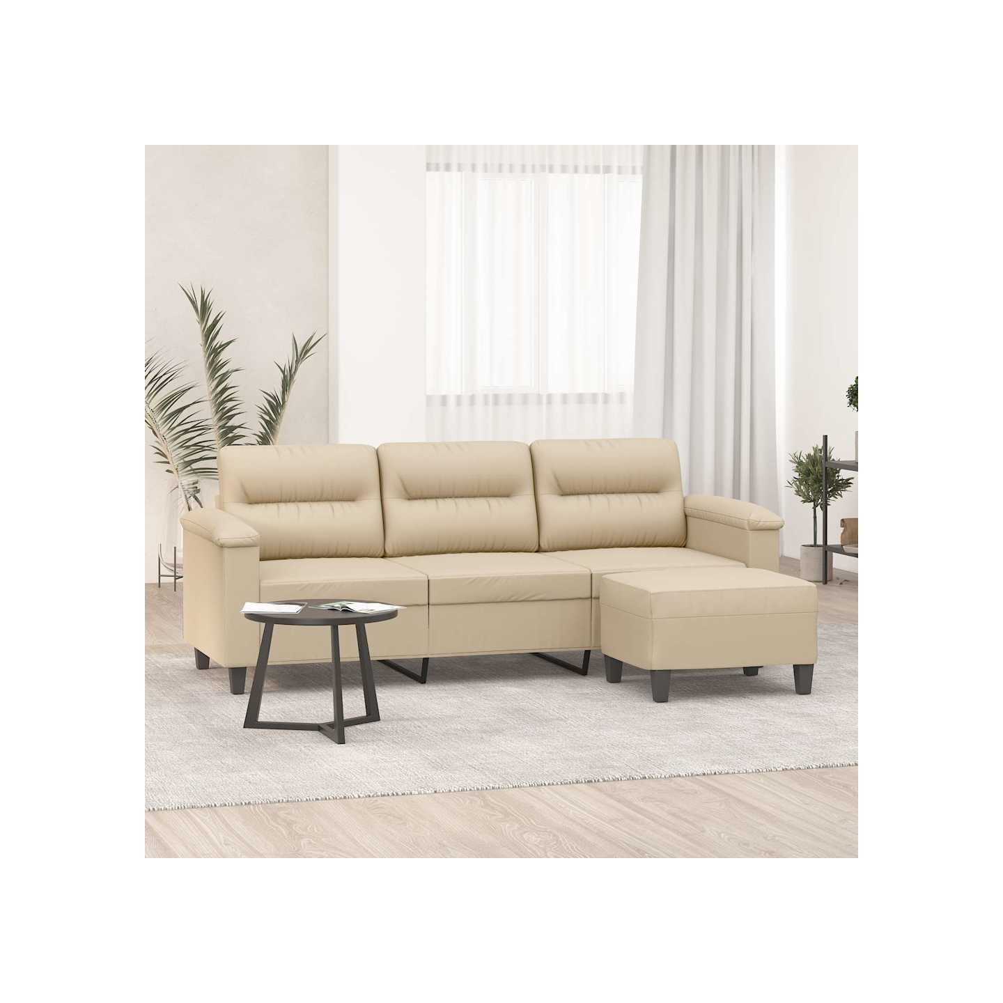 Canapé 3 places avec repose-pieds Crème 180 cm Tissu microfibre