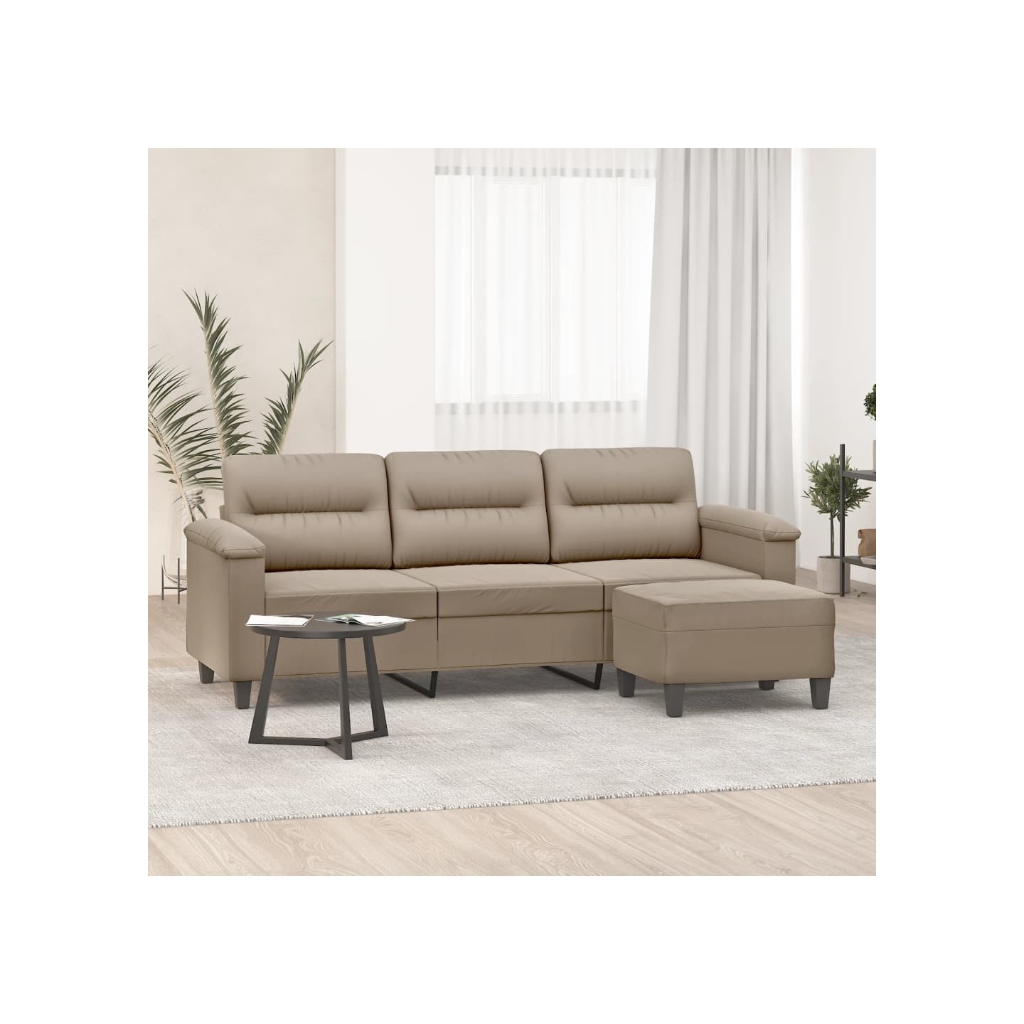 Canapé 3 places avec repose-pieds Taupe 180 cm Tissu microfibre