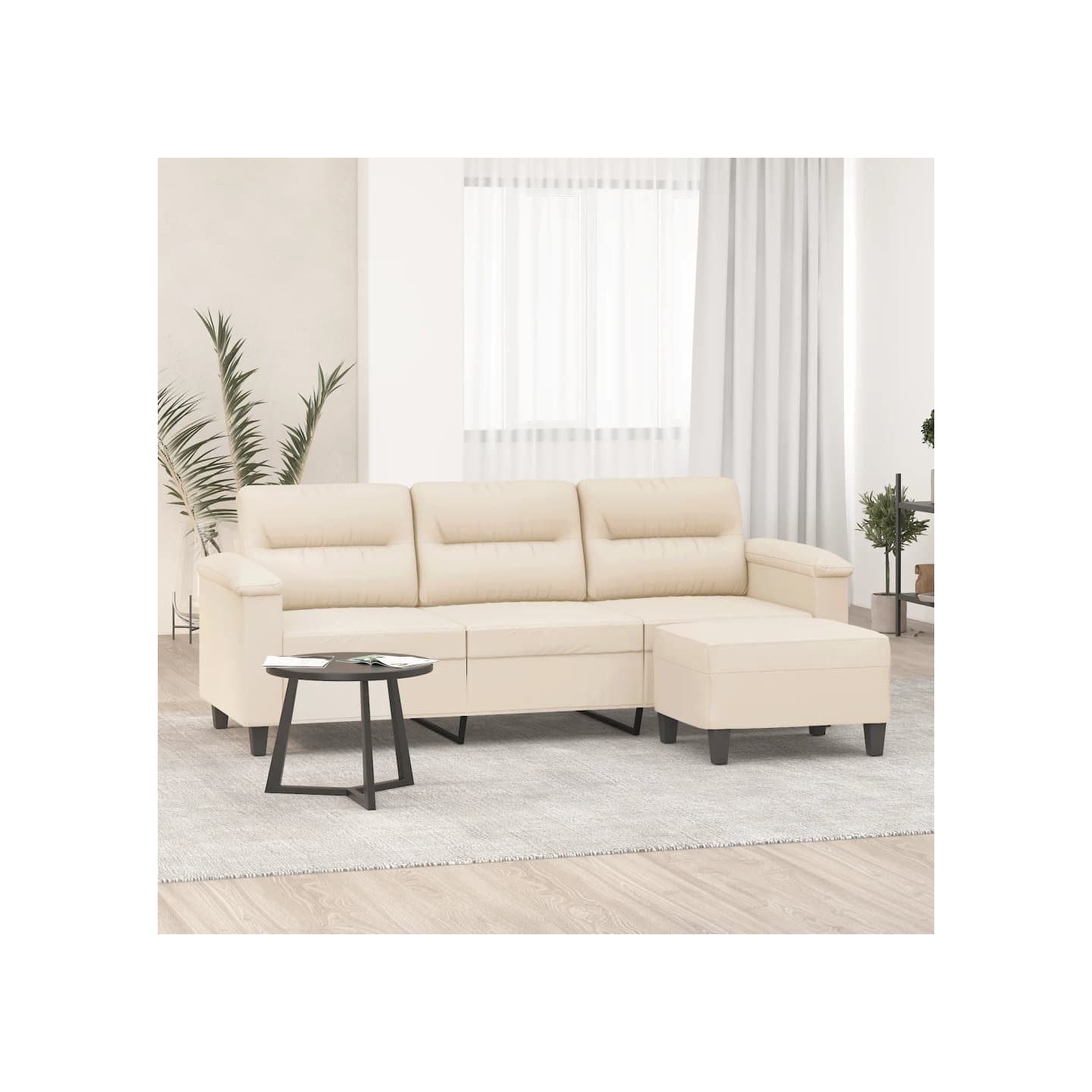 Canapé 3 places avec repose-pieds Beige 180 cm Tissu microfibre