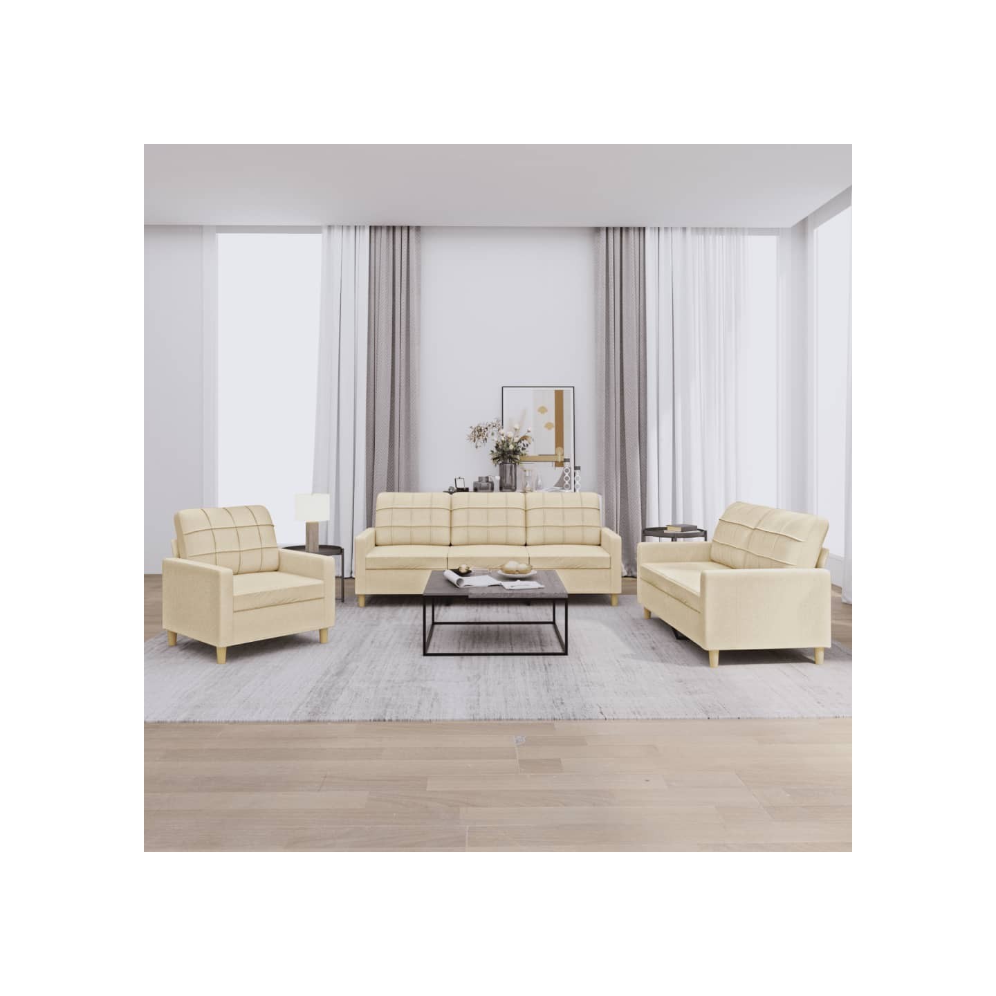 Ensemble de canapés 3 pcs avec coussins Crème Tissu