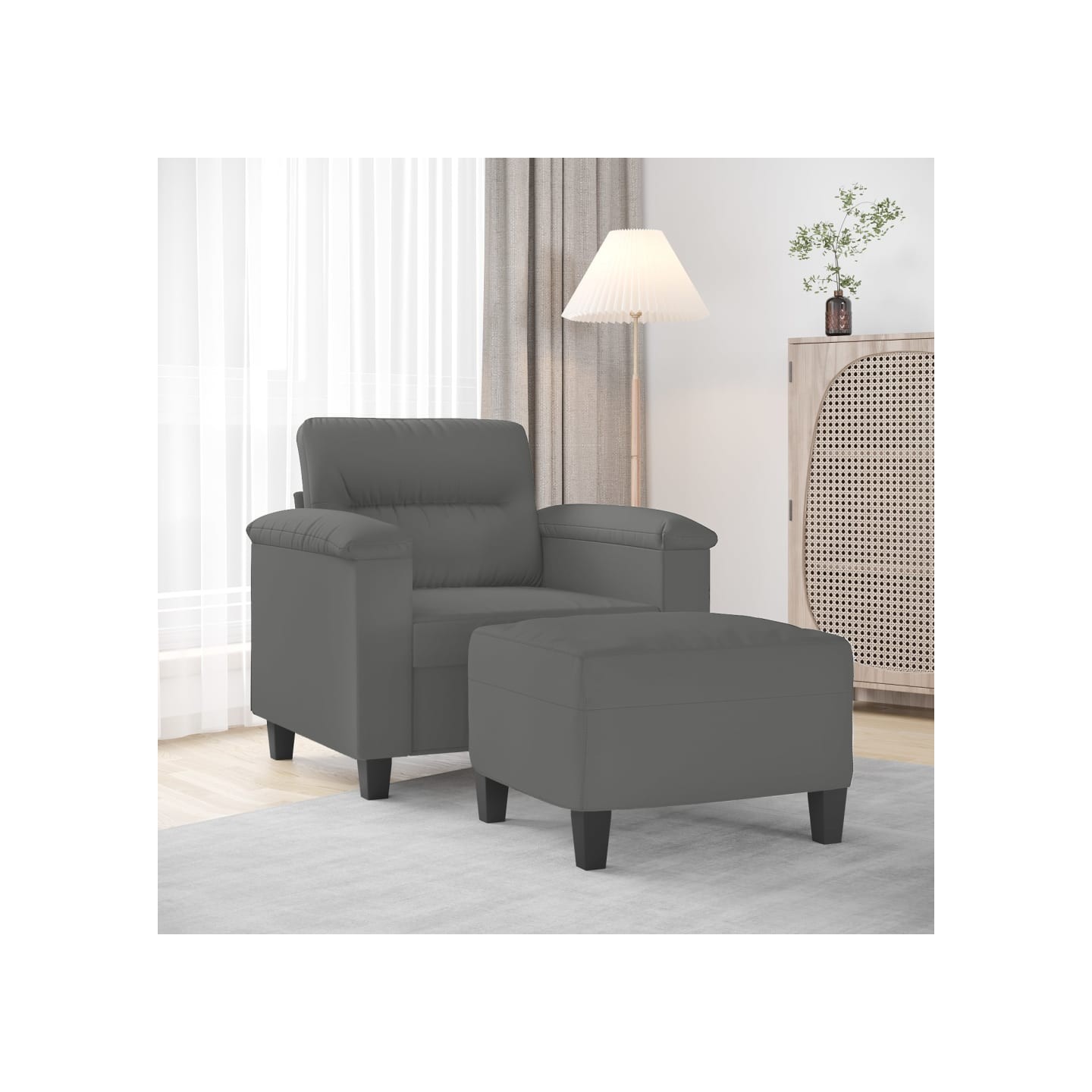 Fauteuil avec repose-pied Gris foncé 60 cm Tissu microfibre