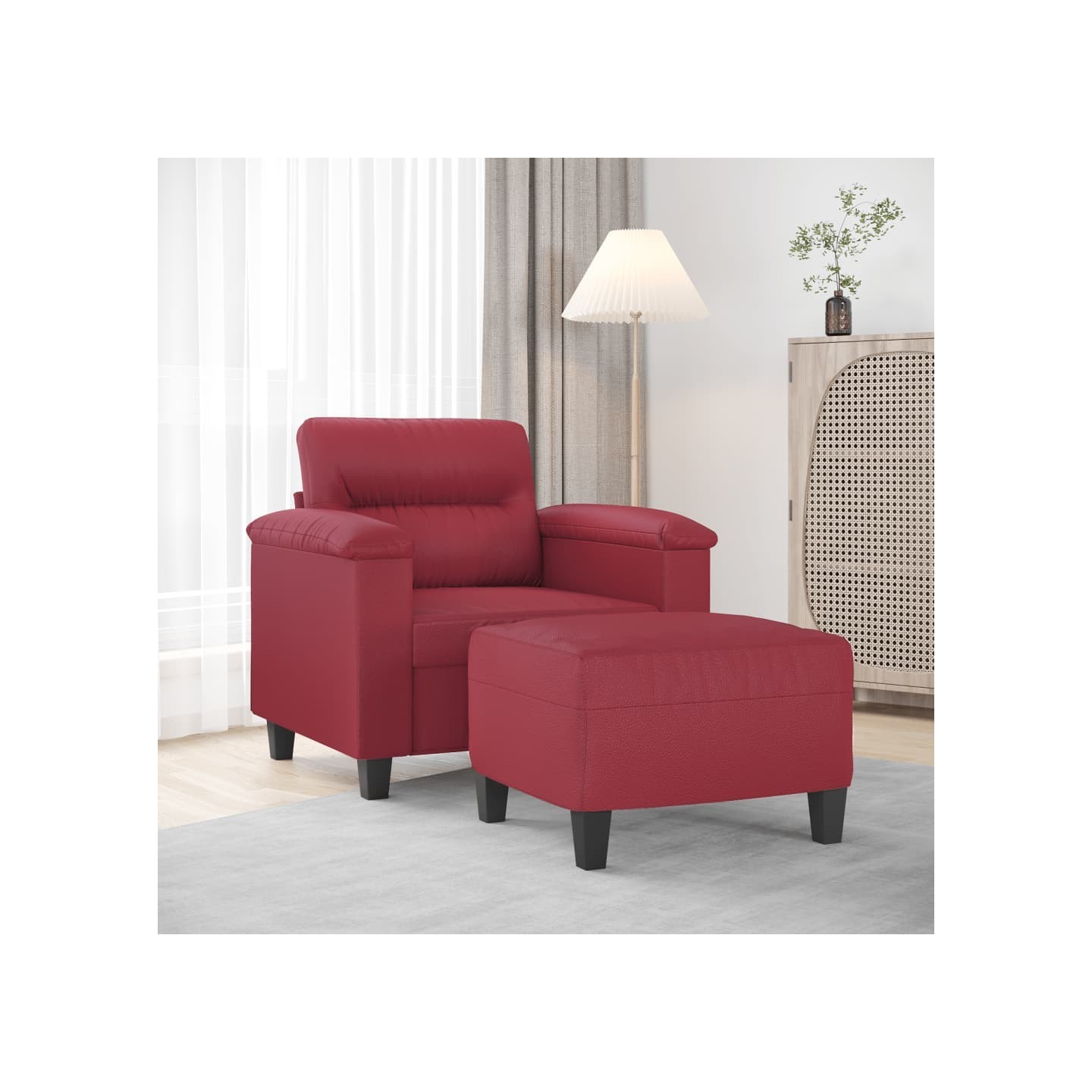 Fauteuil avec repose-pied Rouge bordeaux 60 cm Similicuir