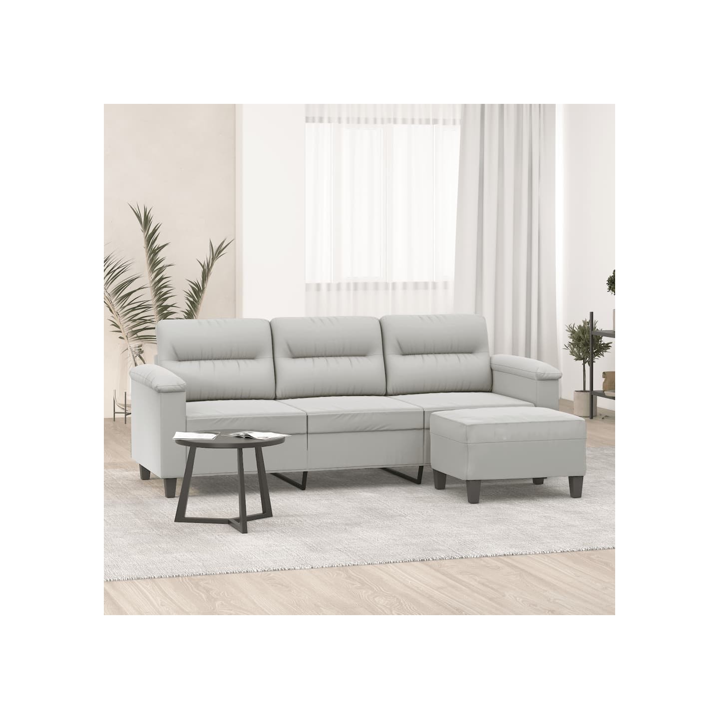 Canapé 3 places repose-pieds Gris clair 180 cm Tissu microfibre