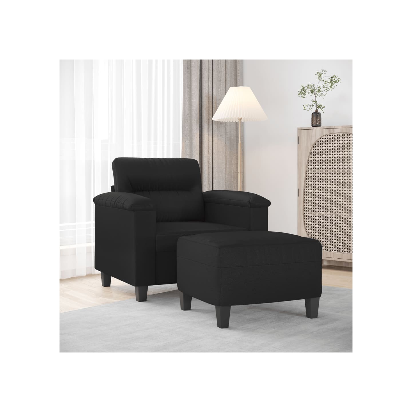 Fauteuil avec repose-pied Noir 60 cm Similicuir
