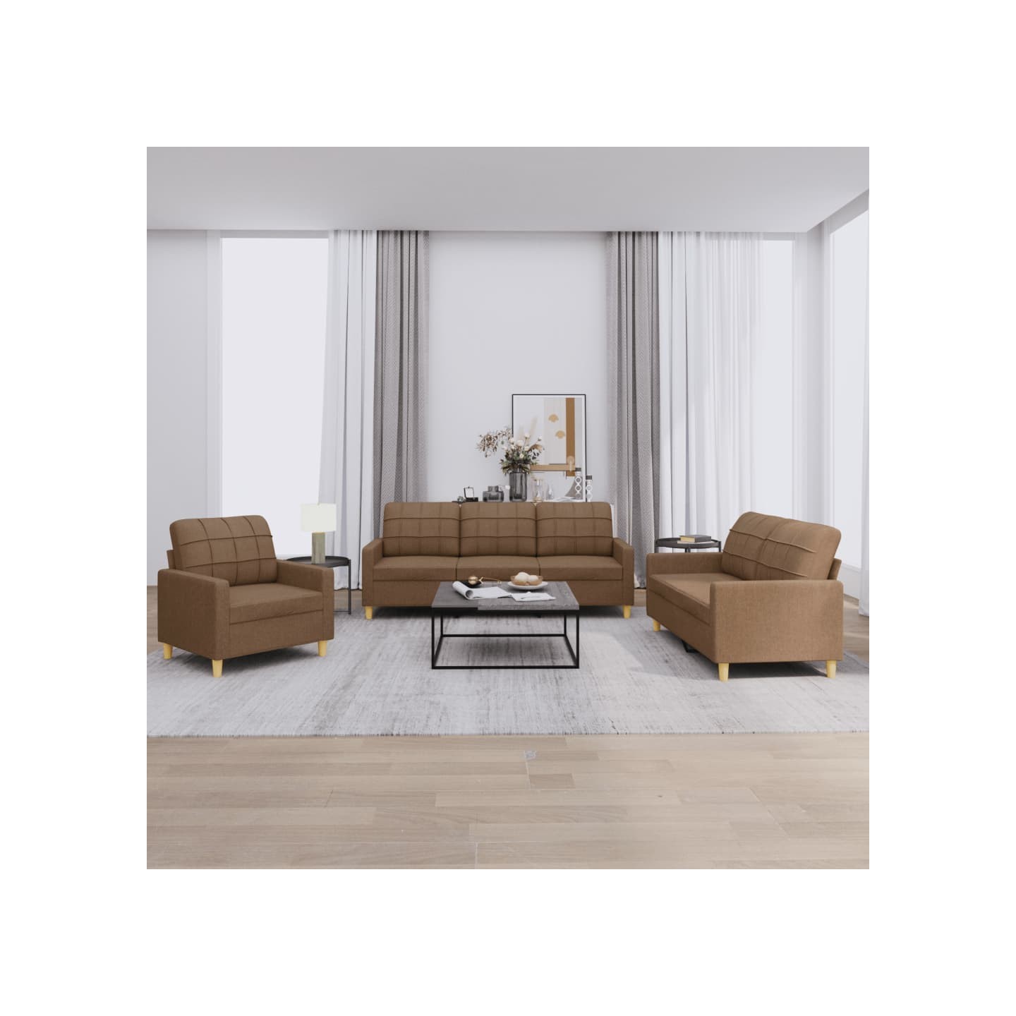 Ensemble de canapés 3 pcs avec coussins Marron Tissu