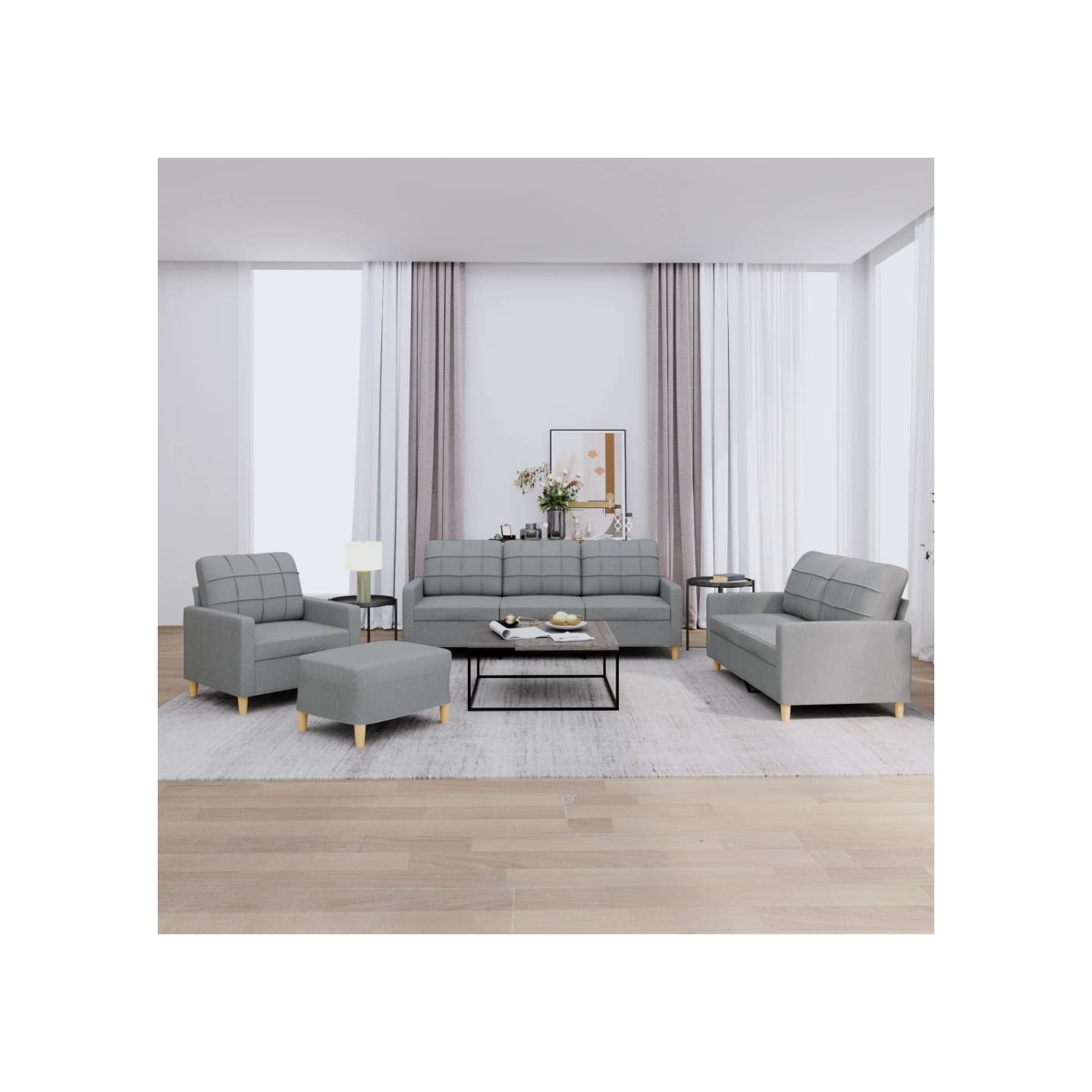 Ensemble de canapés 4 pcs avec coussins Gris clair Tissu