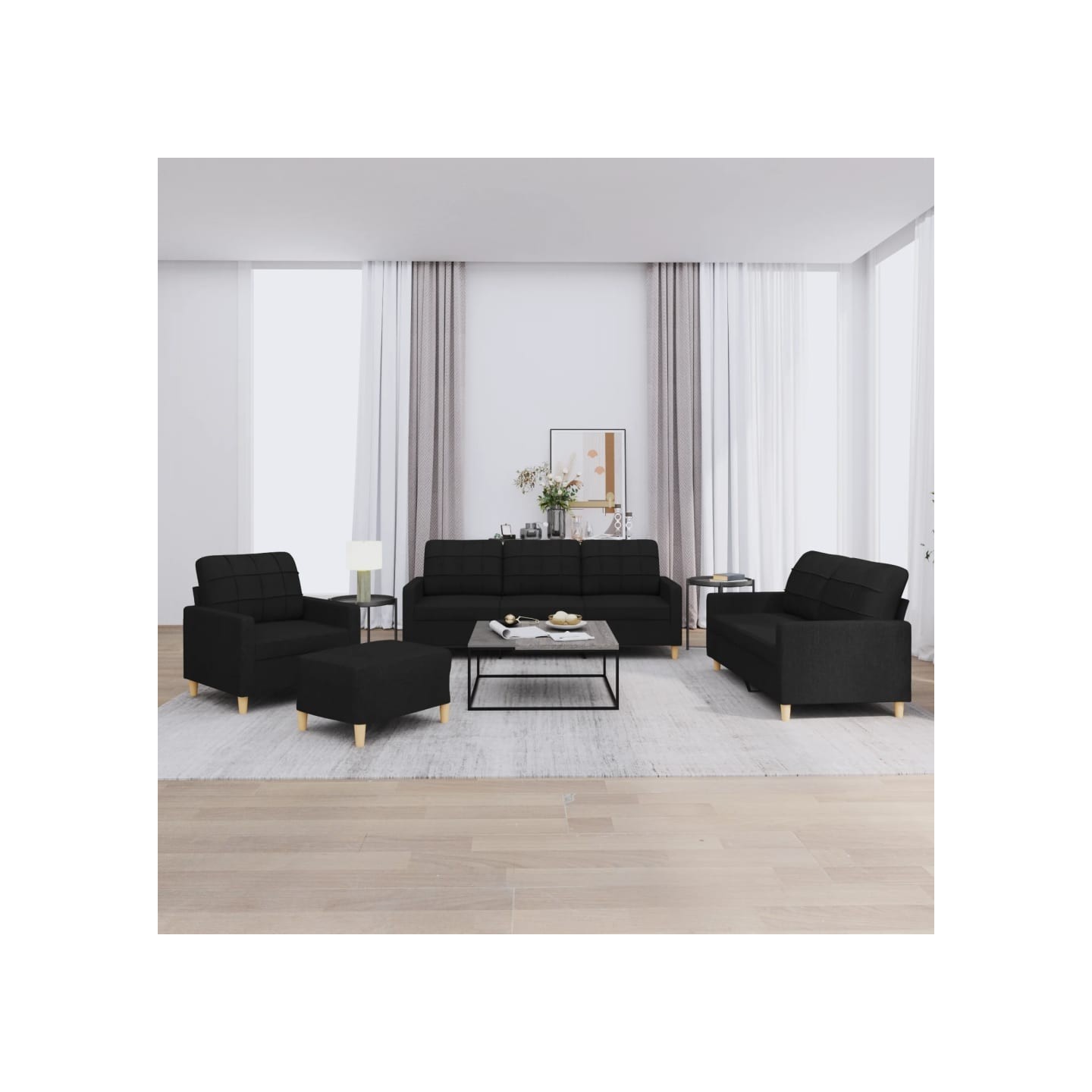 Ensemble de canapés 4 pcs avec coussins Noir Tissu