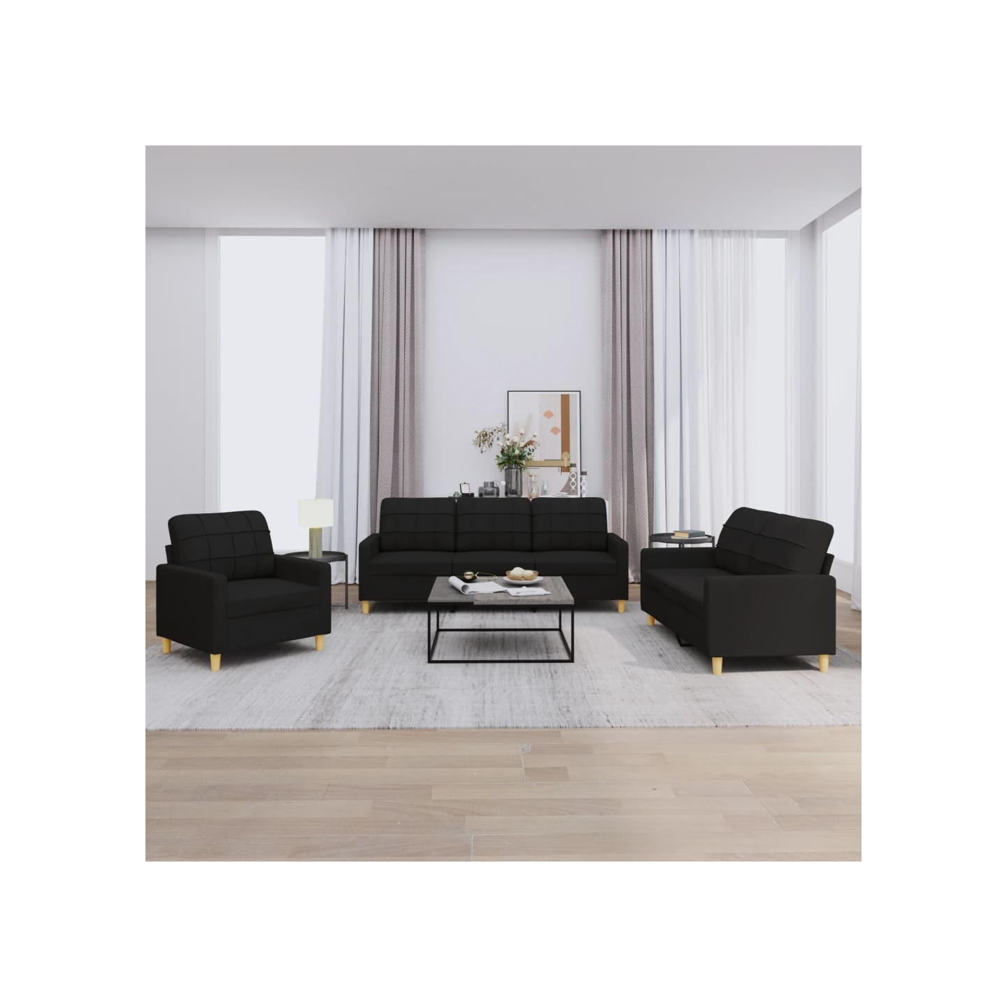 Ensemble de canapés 3 pcs avec coussins Noir Tissu