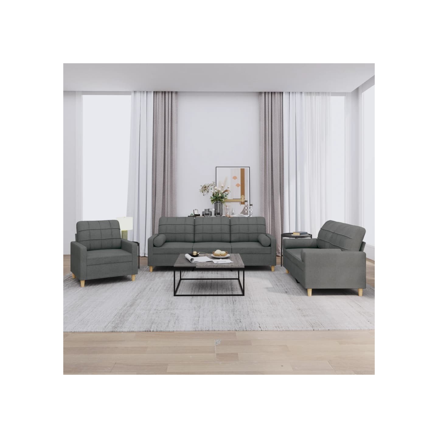 Ensemble de canapés 3 pcs coussins gris foncé tissu