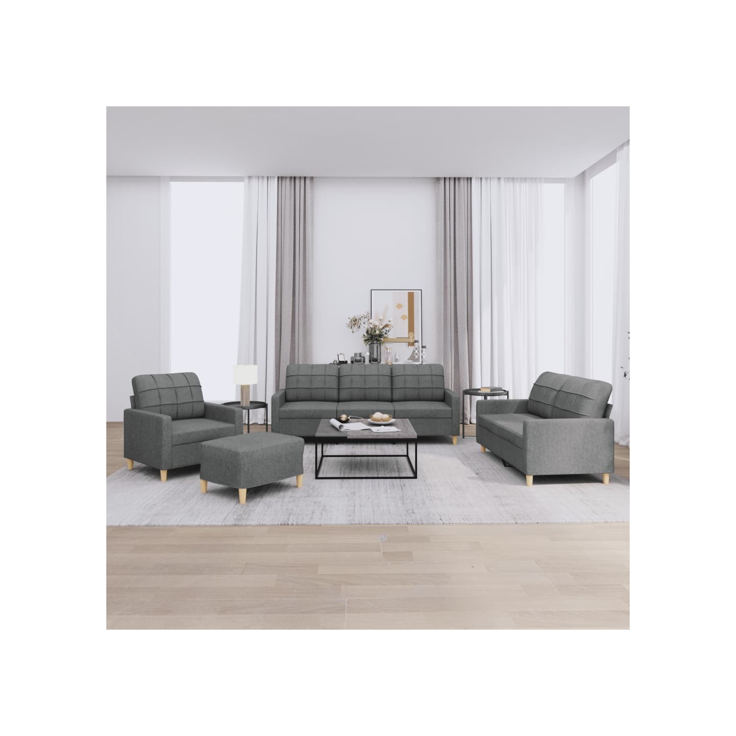 Ensemble de canapés 4 pcs avec coussins Gris foncé Tissu